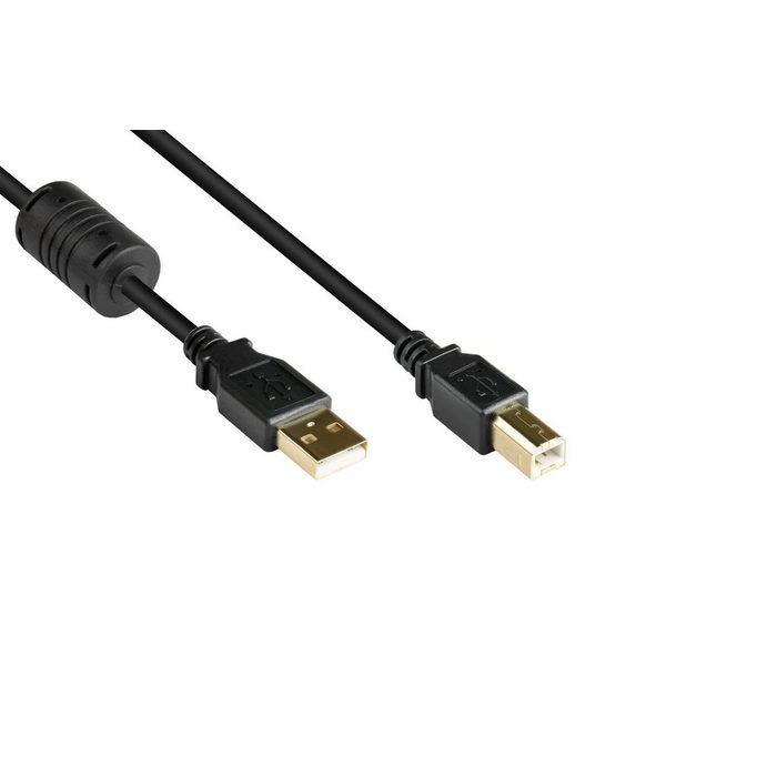 GOOD CONNECTIONS Anschlusskabel USB 2.0 Stecker A an Stecker B mit Ferritkern vergoldet schwarz 2m USB-Kabel (2 cm)