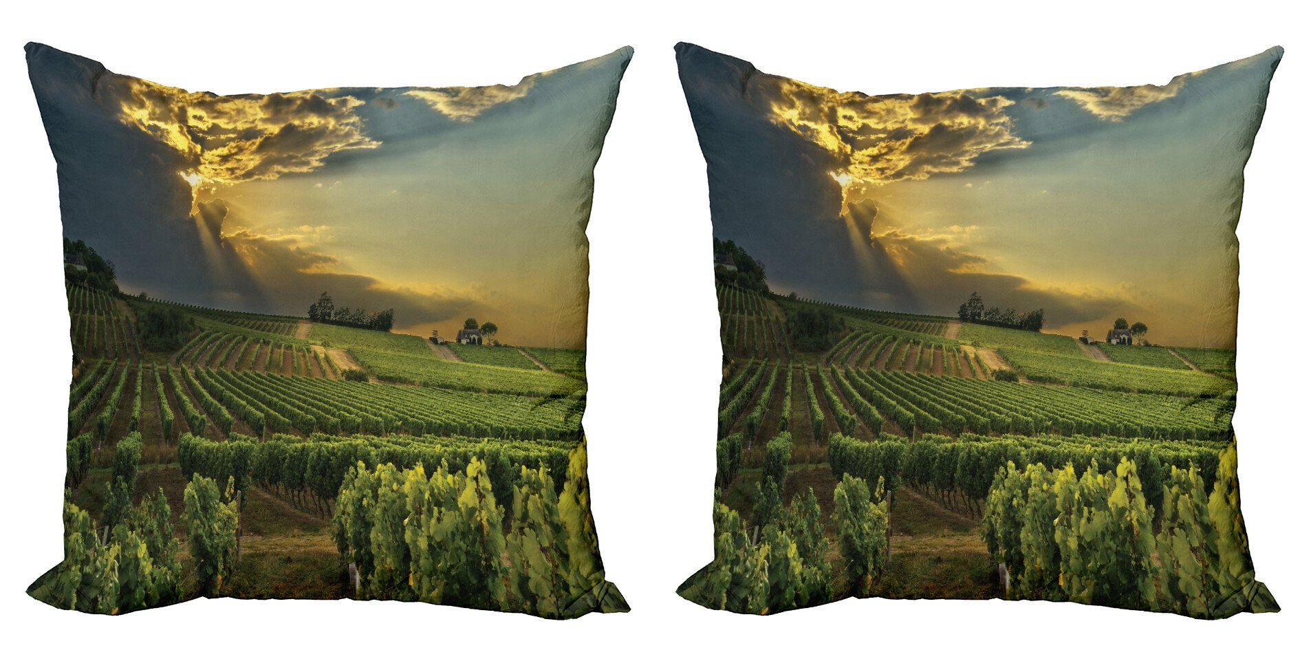 Modern Accent Frankreich Doppelseitiger (2 Abakuhaus Weingut Stück), Kissenbezüge Sunset Digitaldruck, Vineyard