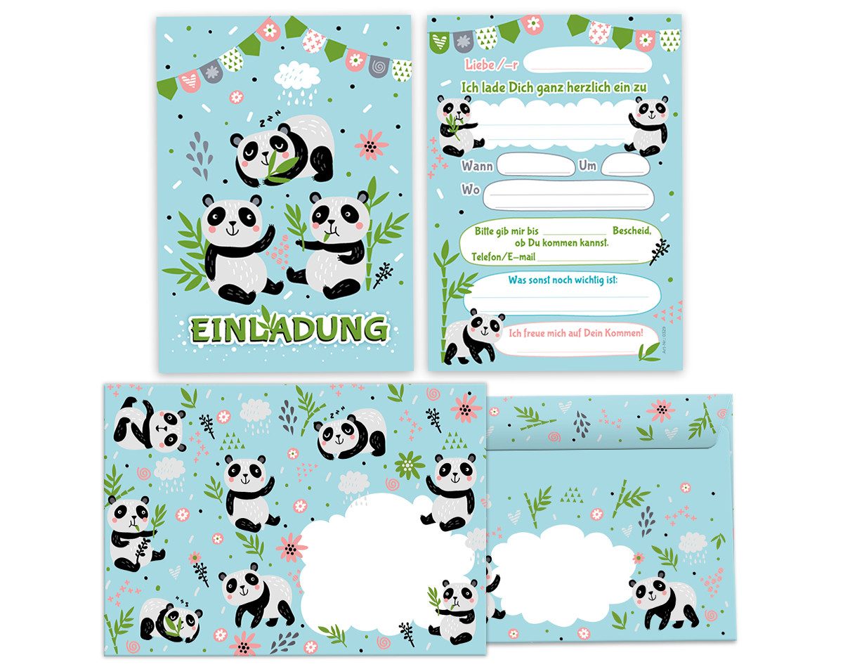 JUNAPACK Einladungskarten Panda Bär zum Kindergeburtstag Einladungen mit Umschlägen Karten, Einladungskarten mit Umschlägen zum Geburtstag Panda Bär