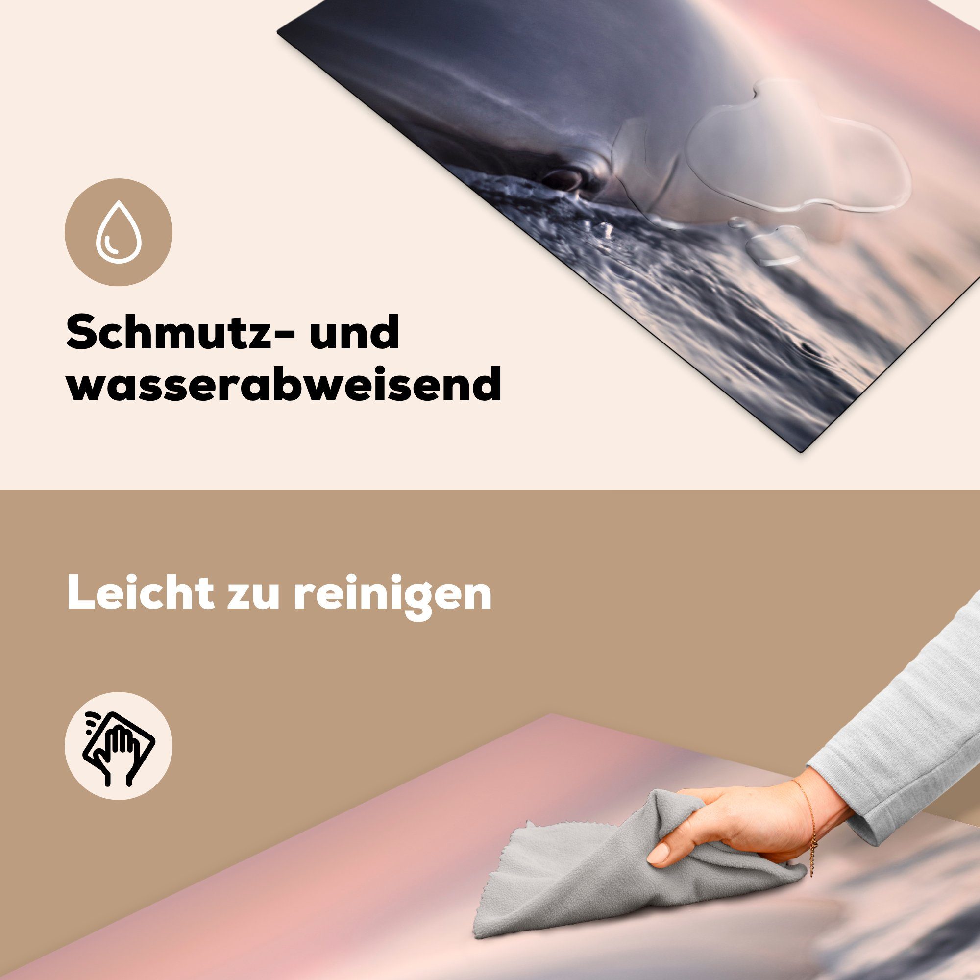 MuchoWow für - cm, Wasser - Herdblende-/Abdeckplatte Delfin die tlg), küche, 81x52 Nahaufnahme, (1 Ceranfeldabdeckung Induktionskochfeld Schutz Vinyl,