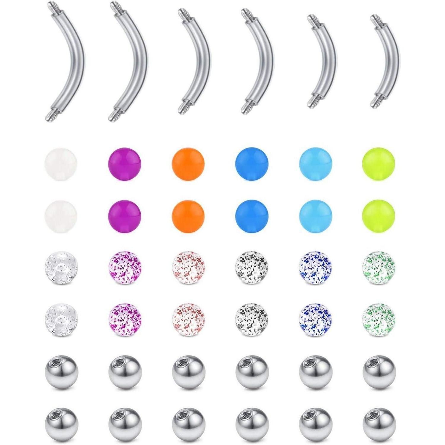 Augenbrauenpiercing Chirurgenstahl Curved Barbell Piercing Set 6/8/10mm Kit