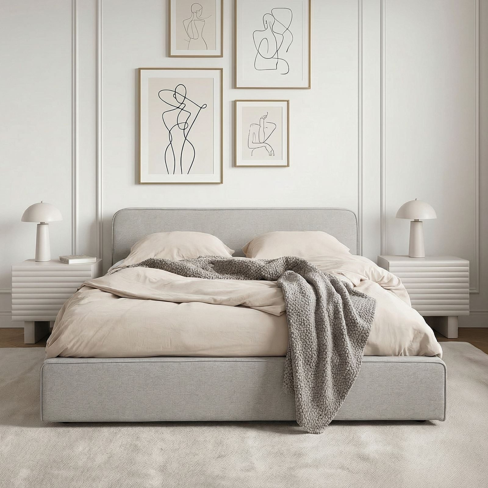 IDIMEX Polsterbett MARINI, Bett 140x200 cm mit Lattenrost Doppelbett mit Kopfteil Stoffbezug grau