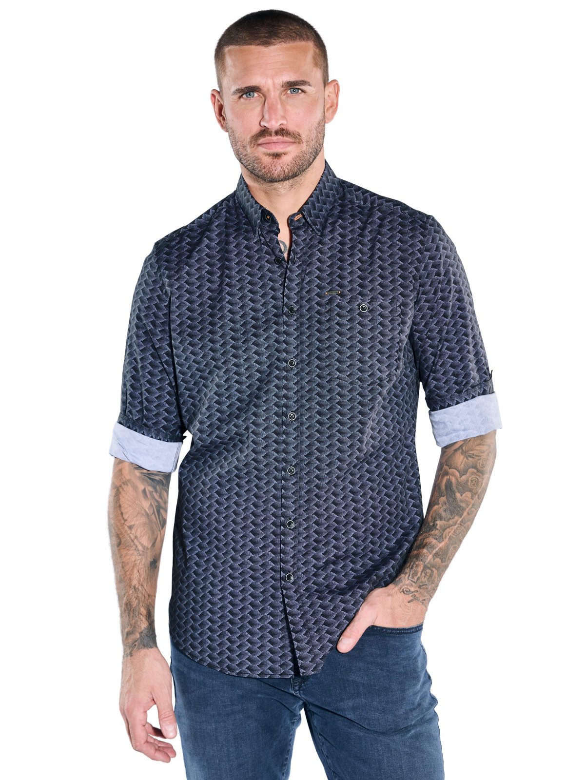 emilio adani Langarmhemd Herren Hemd langarm, Saphirblau