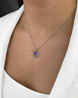 DANIEL CLIFFORD Kette mit Anhänger 'Selena' Damen Halskette Silber 925 Mond-Anhänger Kristall blau (inkl. Verpackung), größenverstellbare Silberkette 39cm - 44cm, Halbmond-Anhänger