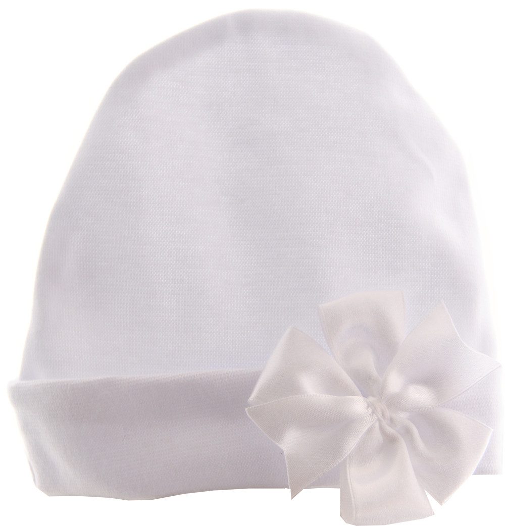 Mütze & Schal Mütze mit Schleife Baby Haube in Weiß