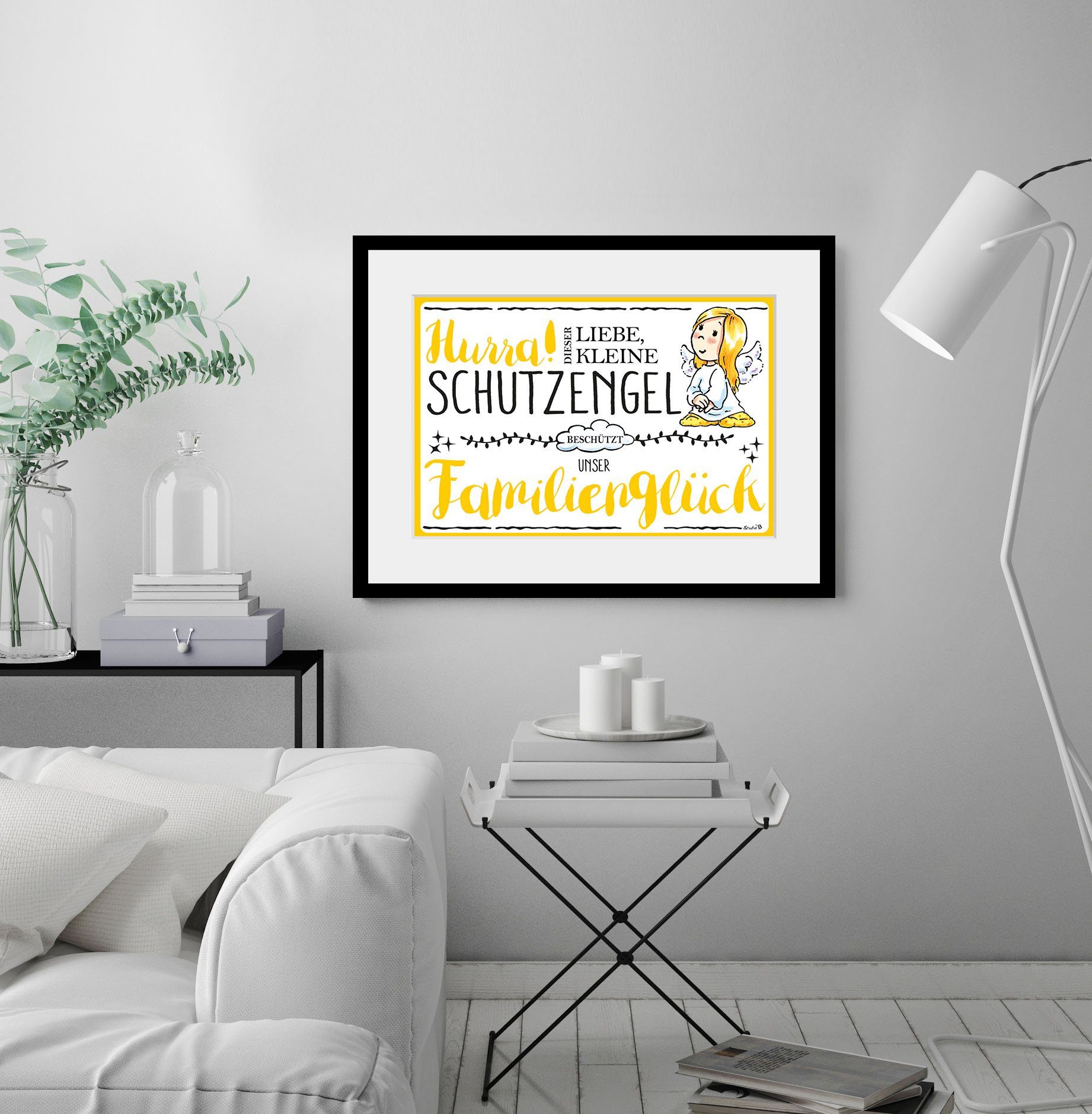 queence Bild Schutzengel Familienglück, Blumen, Engel, Himmel, Liebessprüche, Schriftzug, Sprüche & Texte, Stern, Sterne (1 St), HD Premium Poster-Druck inkl. Holzrahmen