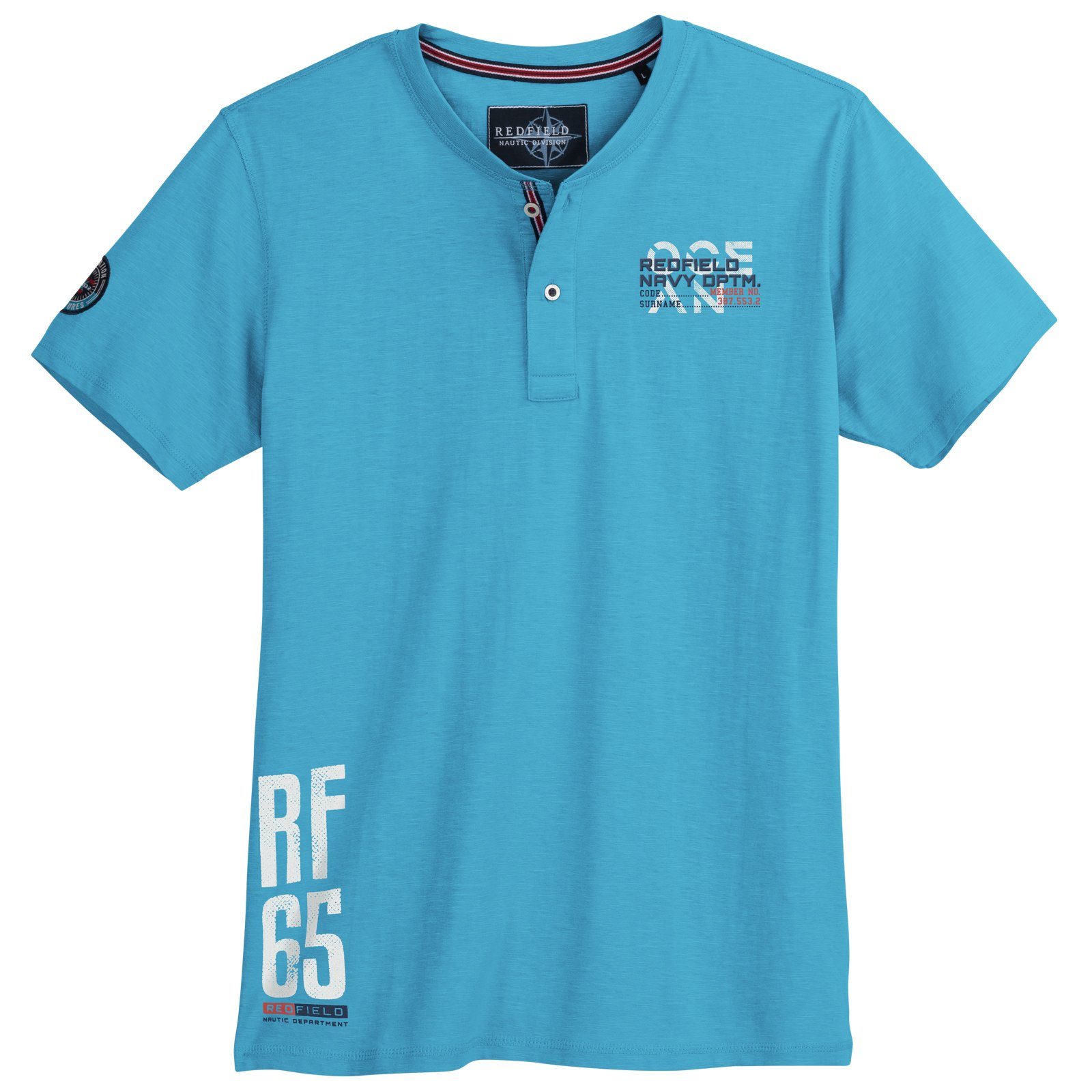 Große Redfield T-Shirt Größen maritim redfield azurblau Herren Print-Shirt Serafino