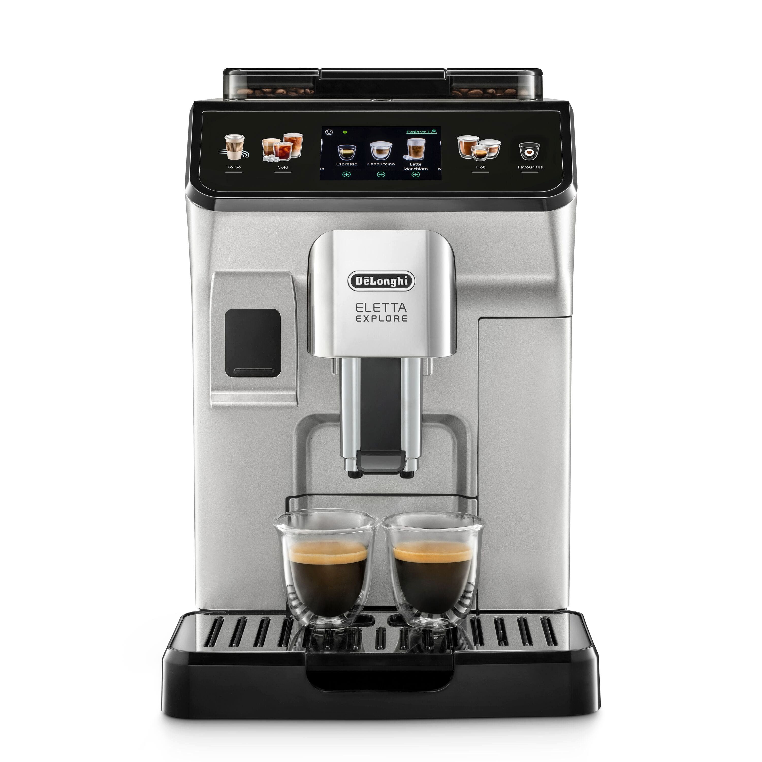 De'Longhi Kaffeevollautomat Eletta Explore ECAM450.55.S - 40 Rezepte, heißer & kalter Milchschaum, 3,5" Touch-Display, herausnehmbare Brühgruppe, einstellbarer Mahlgrad