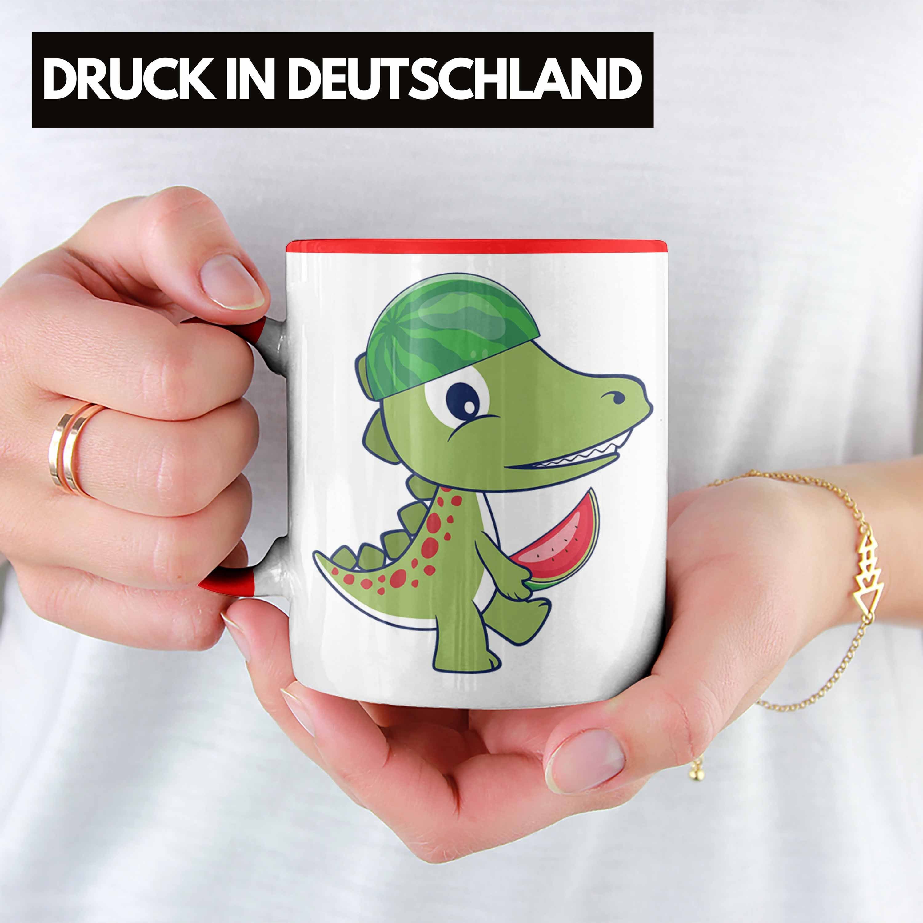 Geschenkidee Trendation Tasse Dinosaurier Geschenk - Geburtstag Tasse T-Rex Dino Rot Lustiger Jungs Trendation