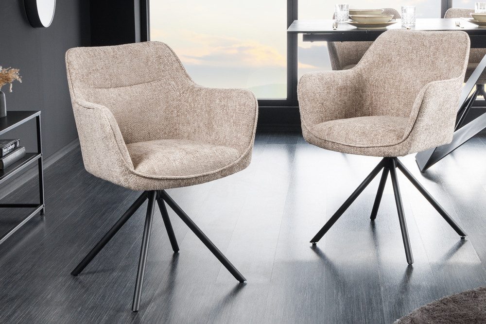 riess-ambiente Polsterstuhl VERONA champagner beige – Strukturstoff, mit Armlehne, Metallgestell (Einzelartikel, 1 St), 180° drehbar mit Auto-Return-Funktion – ideal für Esszimmer oder Büro