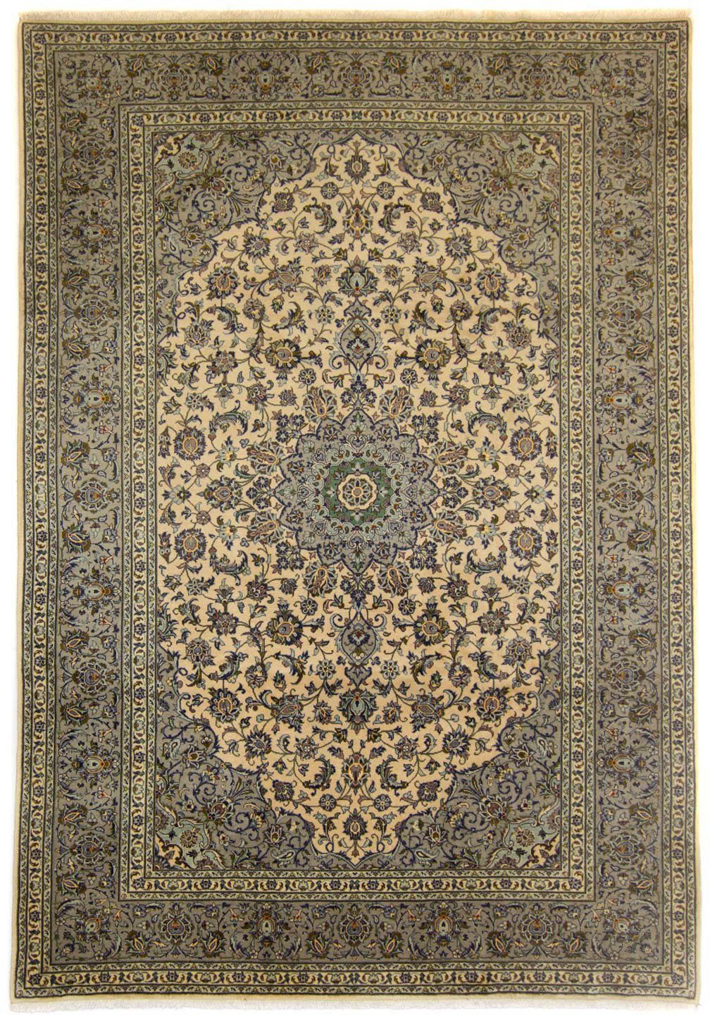Wollteppich Keshan Medaillon Beige chiaro 347 x 248 cm, morgenland, rechteckig, Höhe: 10 mm, Unikat mit Zertifikat