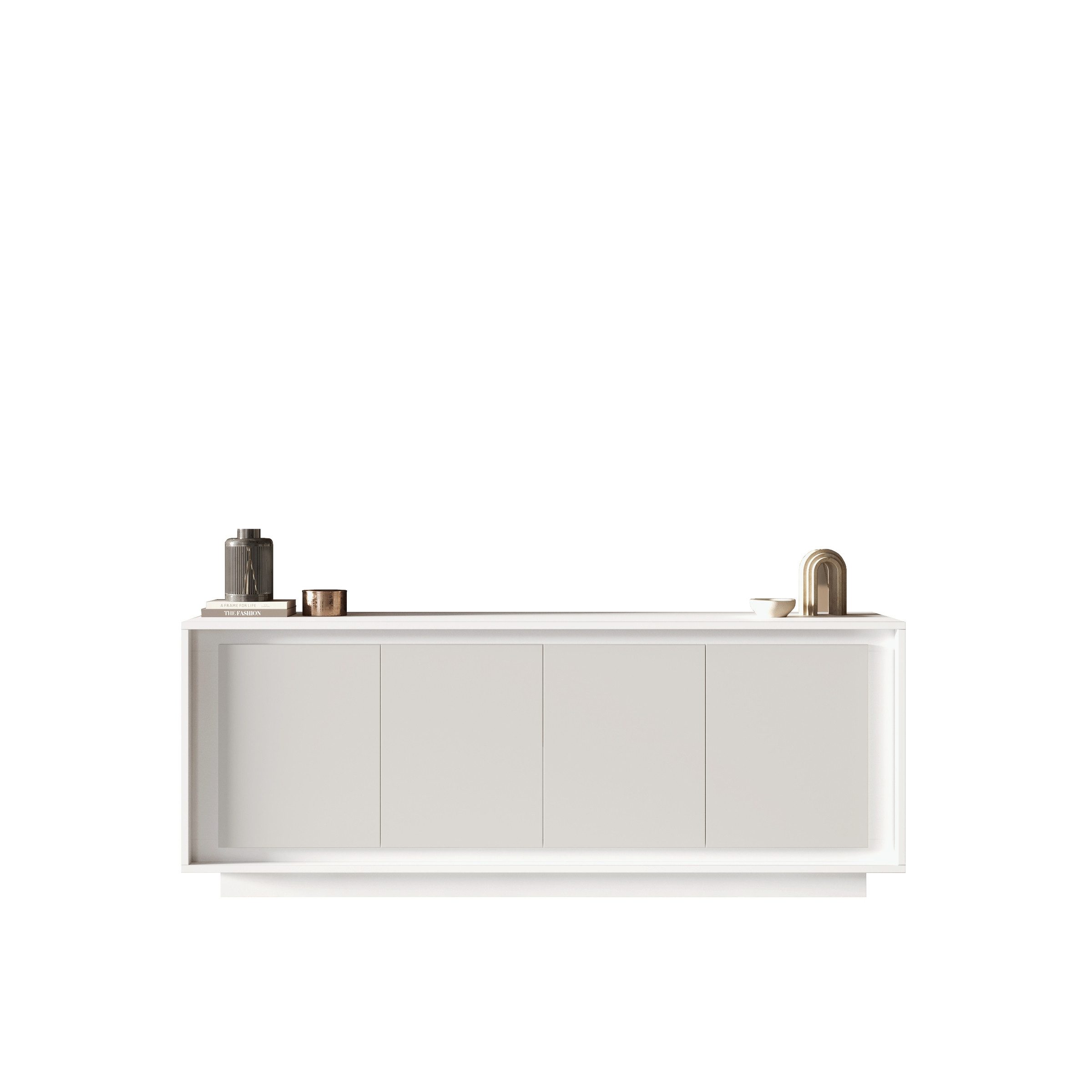 freiraum Sideboard Siena, 4 Türen, Soft-Close, Weiss Lack matt - 207x80x50 (BxHxT)