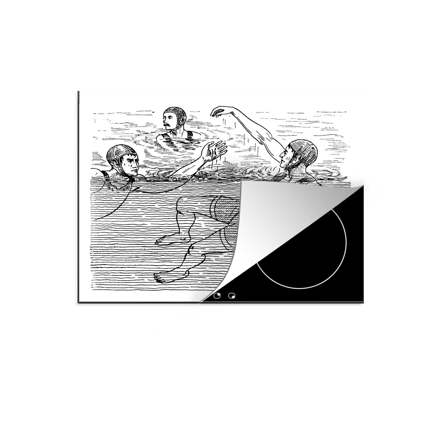 MuchoWow Herdblende-/Abdeckplatte Eine antike Illustration eines Wasserballspiels, Vinyl, (1 tlg), 60x52 cm, Mobile Arbeitsfläche nutzbar, Ceranfeldabdeckung