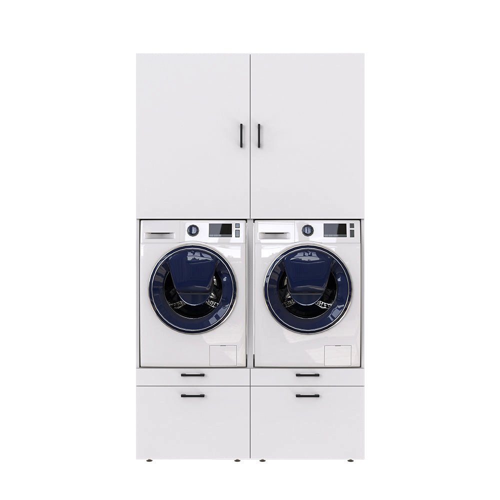 (Waschmaschinenschrank mit Waschturm Schwarz Schrankaufsätzen Mehrzweckschrank) weiß | Waschmaschinenumbauschrank Roomart