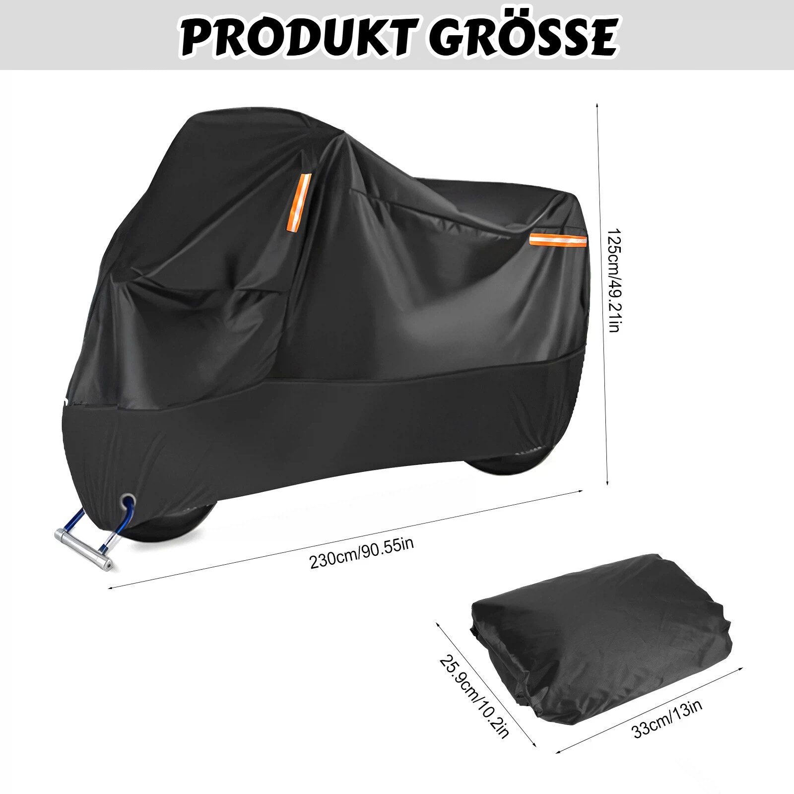BlingBin Schutzplane Wasserdichte Motorrad Abdeckplane, Abdeckung Motorroller (1er Set, 1-St., Artikelmaße (L x B x H): 230*95*125cm), Motorrad Hülle L/XL/XXL/XXXL mit Reflexstreifen+Verriegelungslöchern
