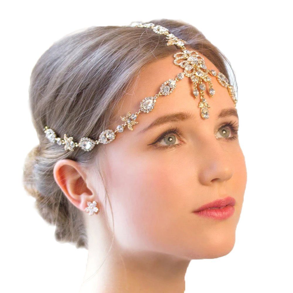Haarschmuck Haarband Haarkette Tikka Stirnkette Strass Bridal Jewelry Hochzeit 