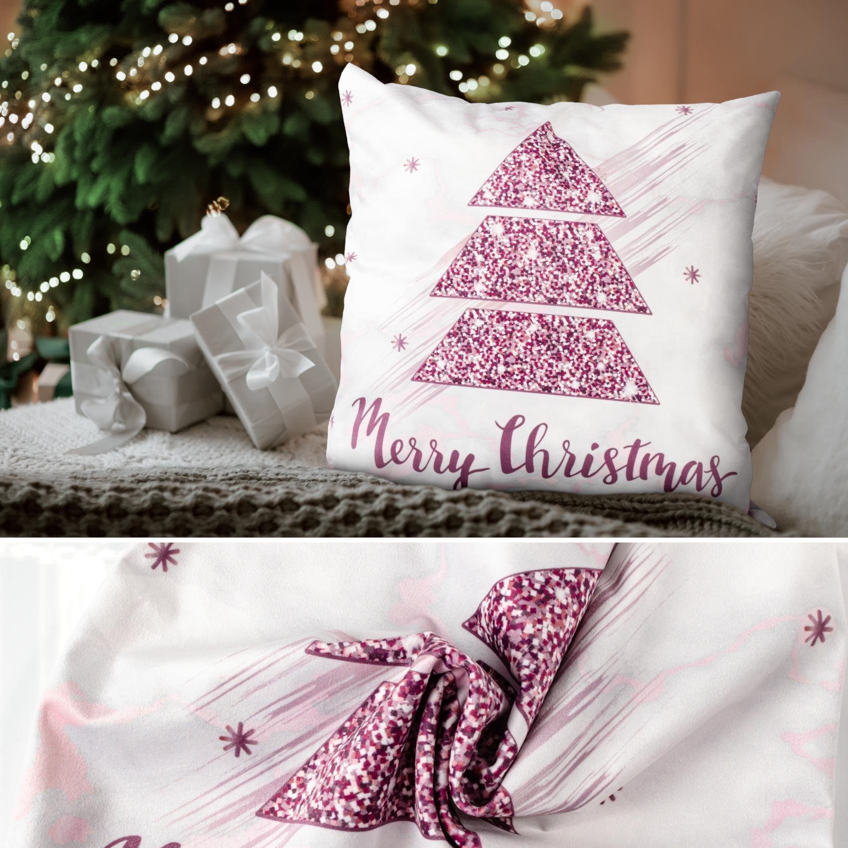 ANRO Dekokissen Kissenhülle MIT oder OHNE Füllung Kissenbezug Zierkissen, Kissenüberzug ohne Füllung Weihnachten 45x45cm Weihnachtsbaum Rosa