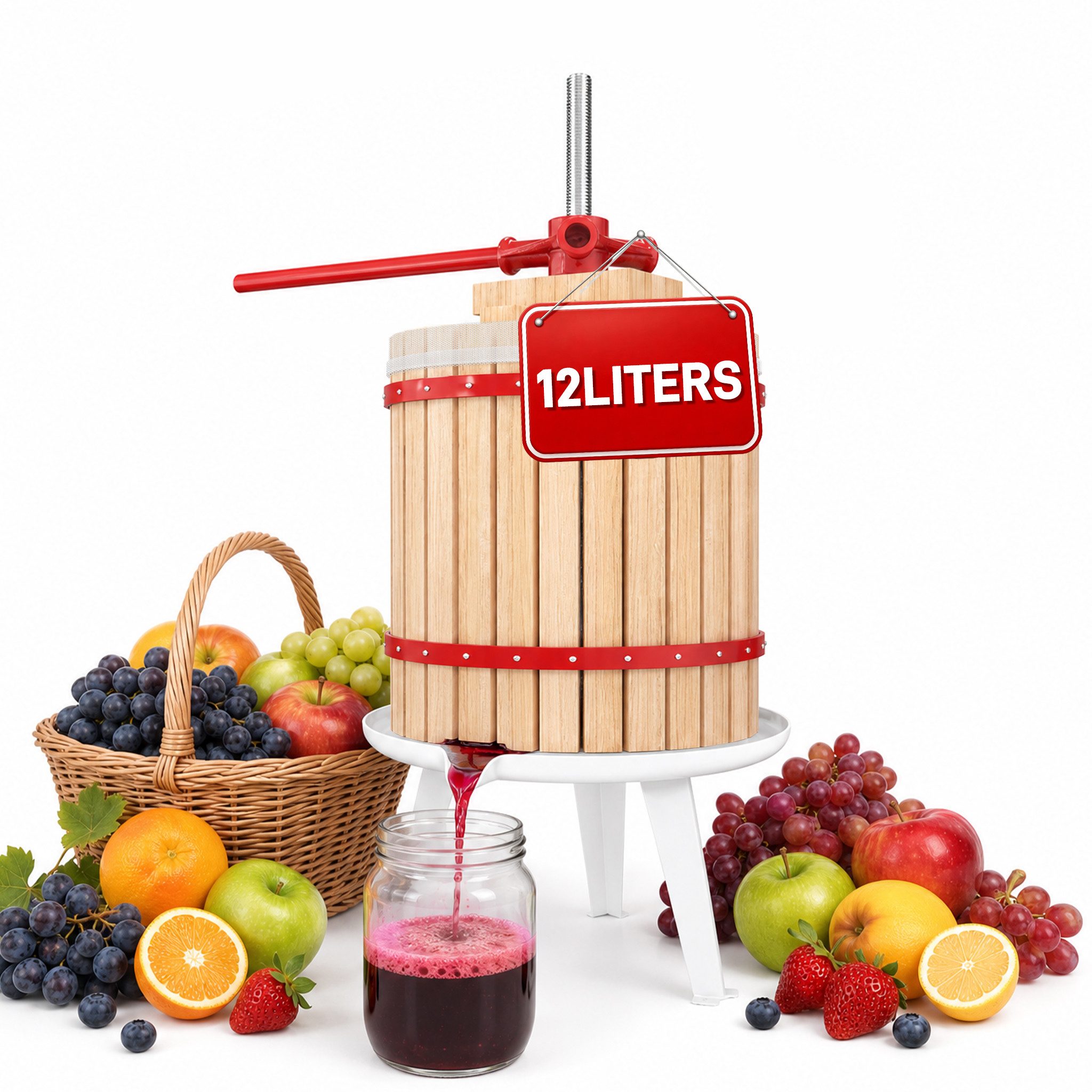 FIVMEN Entsafter Obstpresse Manuelle Fruchtpresse aus Buchenholz inkl. Presstuch, Weinpresse Saftpresse Maischepresse Obstmühle