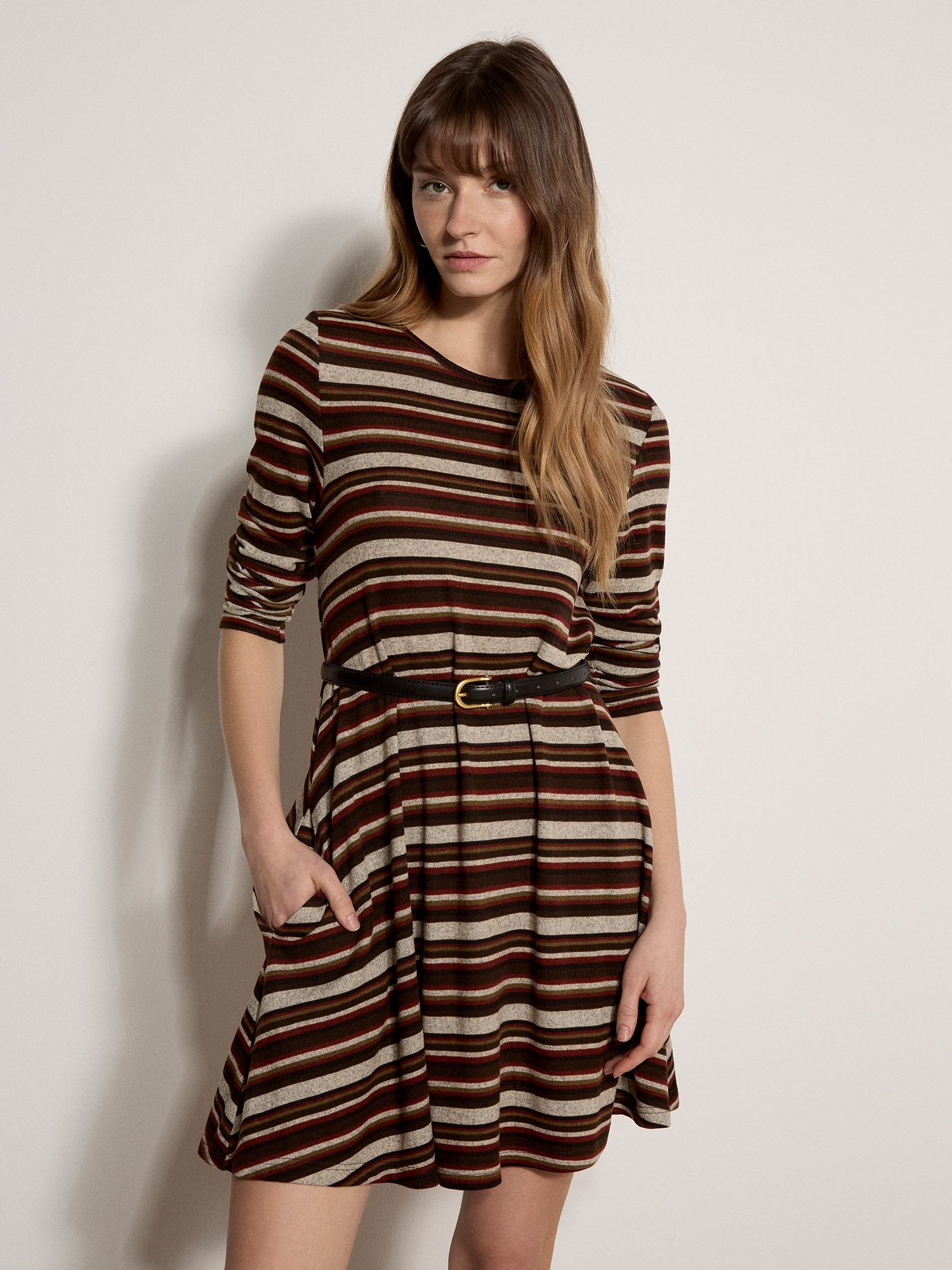 Apricot Minikleid Mini-Kleid mit Streifenmuster Einfarbig