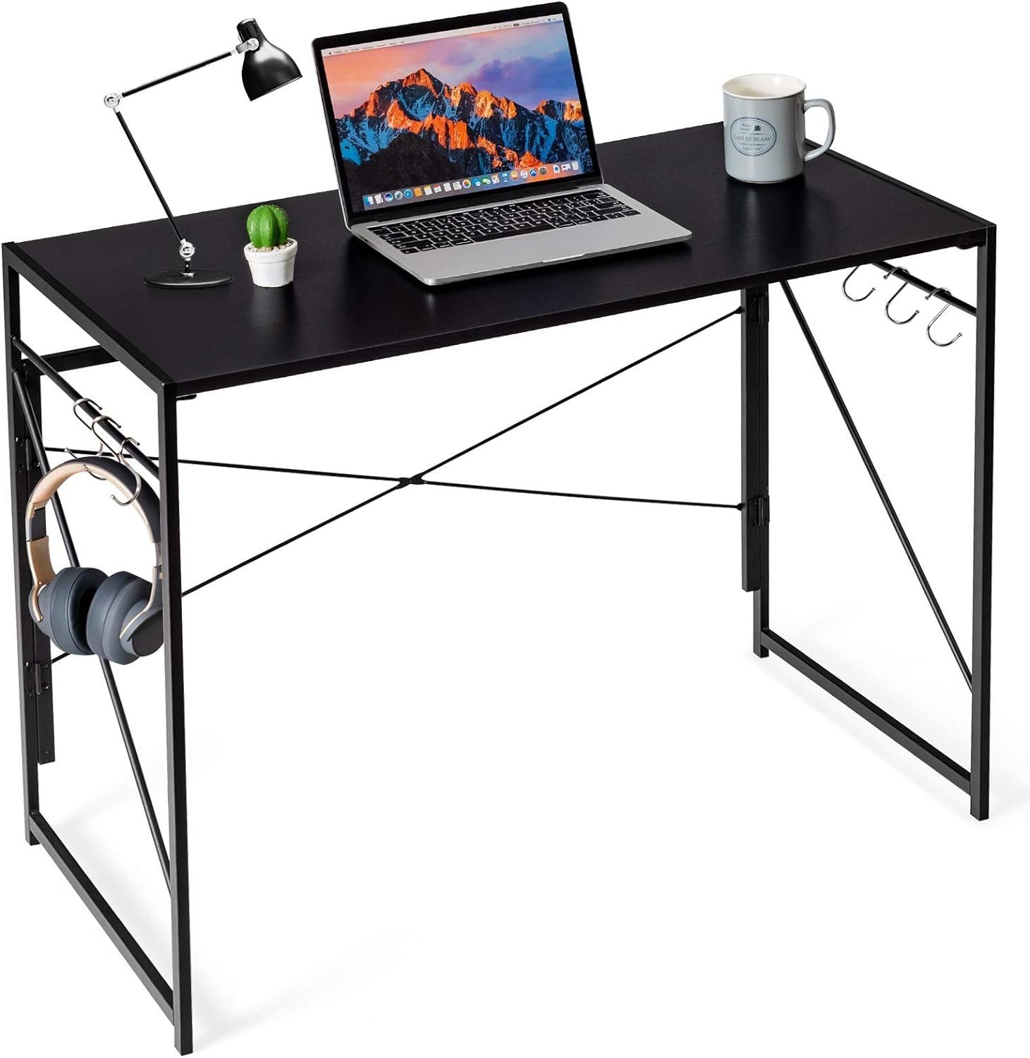 KOMFOTTEU Schreibtisch Computertisch, Bürotisch Arbeitstisch klappbar, 100x50x75cm schwarz | Jugendschreibtische