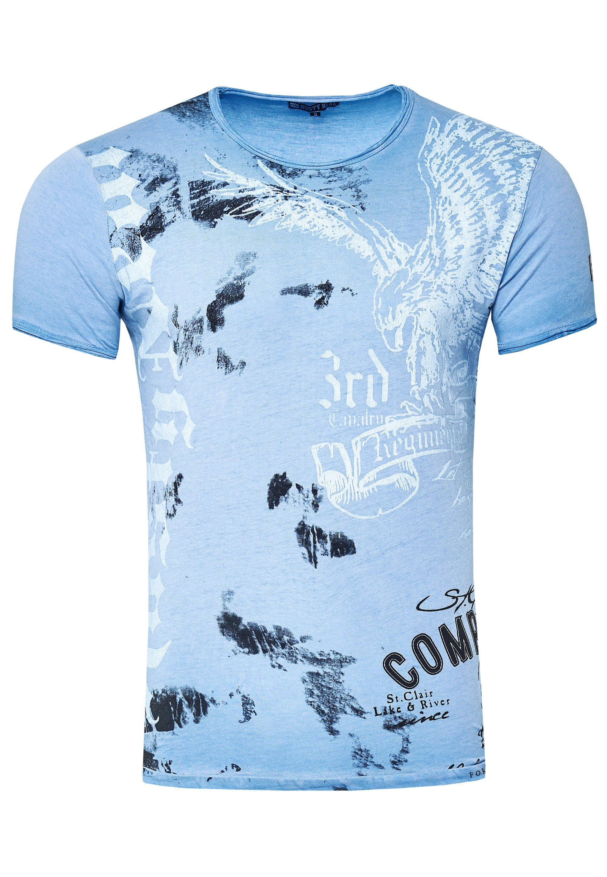 Adler-Print T-Shirt mit Neal Rusty hellblau-weiß