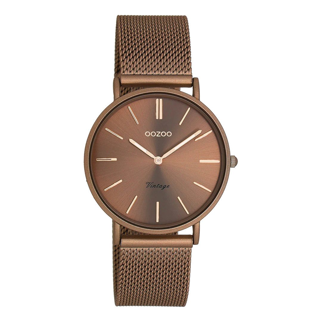 OOZOO Quarzuhr Vintage Damenuhr C20198 Braun Milanaiseband 36 mm