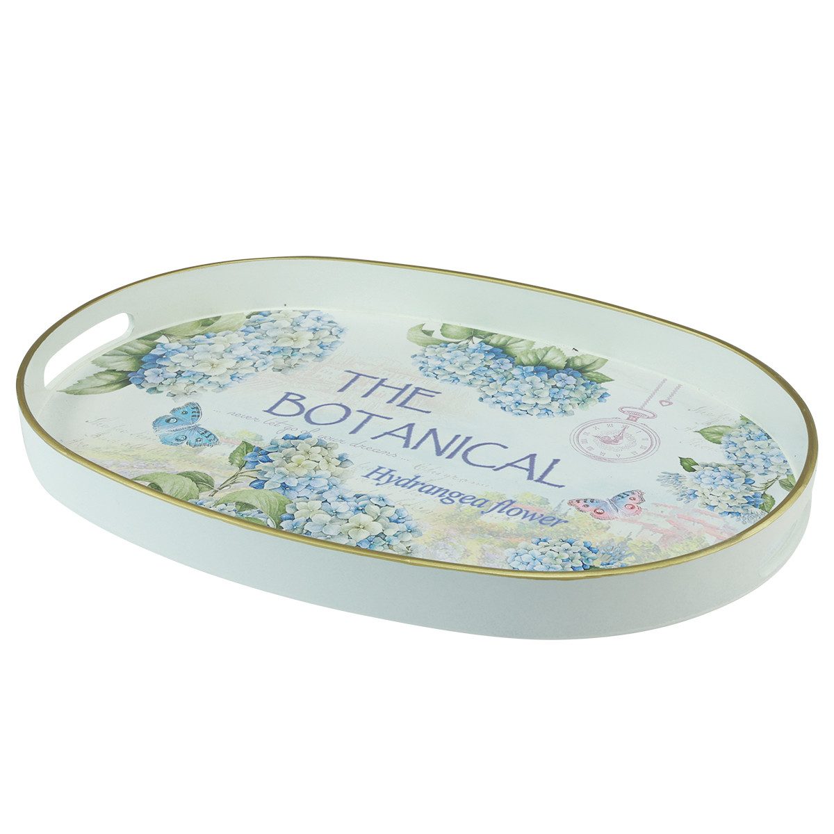 Florists Products Dekofigur Deko Tablett Kunststoff Weiß 39×27,5cm Hortensien Retro
