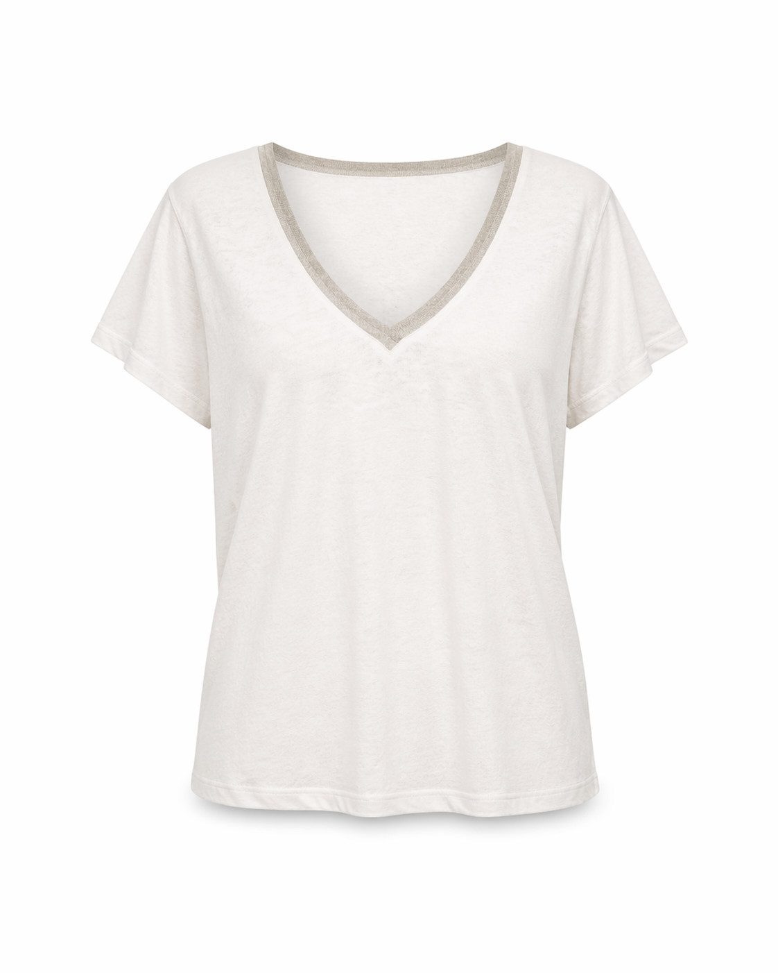 Kurzarmshirt Taile Ribbon Shirt Kurzarm - T-Shirt Damen - Kurzarmshirt weiß V-Aussc