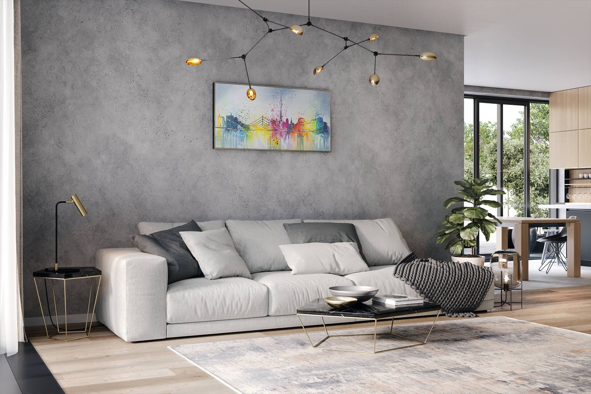 KUNSTLOFT Gemälde Düsseldorf Fever 120x60 cm, Leinwandbild 100% HANDGEMALT Wandbild Wohnzimmer