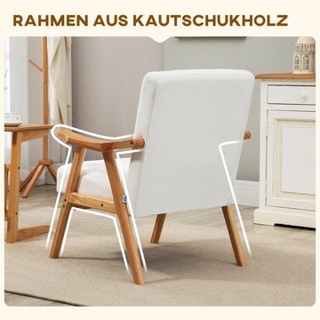 HOMCOM Relaxsessel Loungesessel mit gepolsterte Sitzfläche, Relaxsessel, Akzentstuhl (Armlehnstuhl, 1-St., Polstersessel), Skandi Design, Cremeweiß