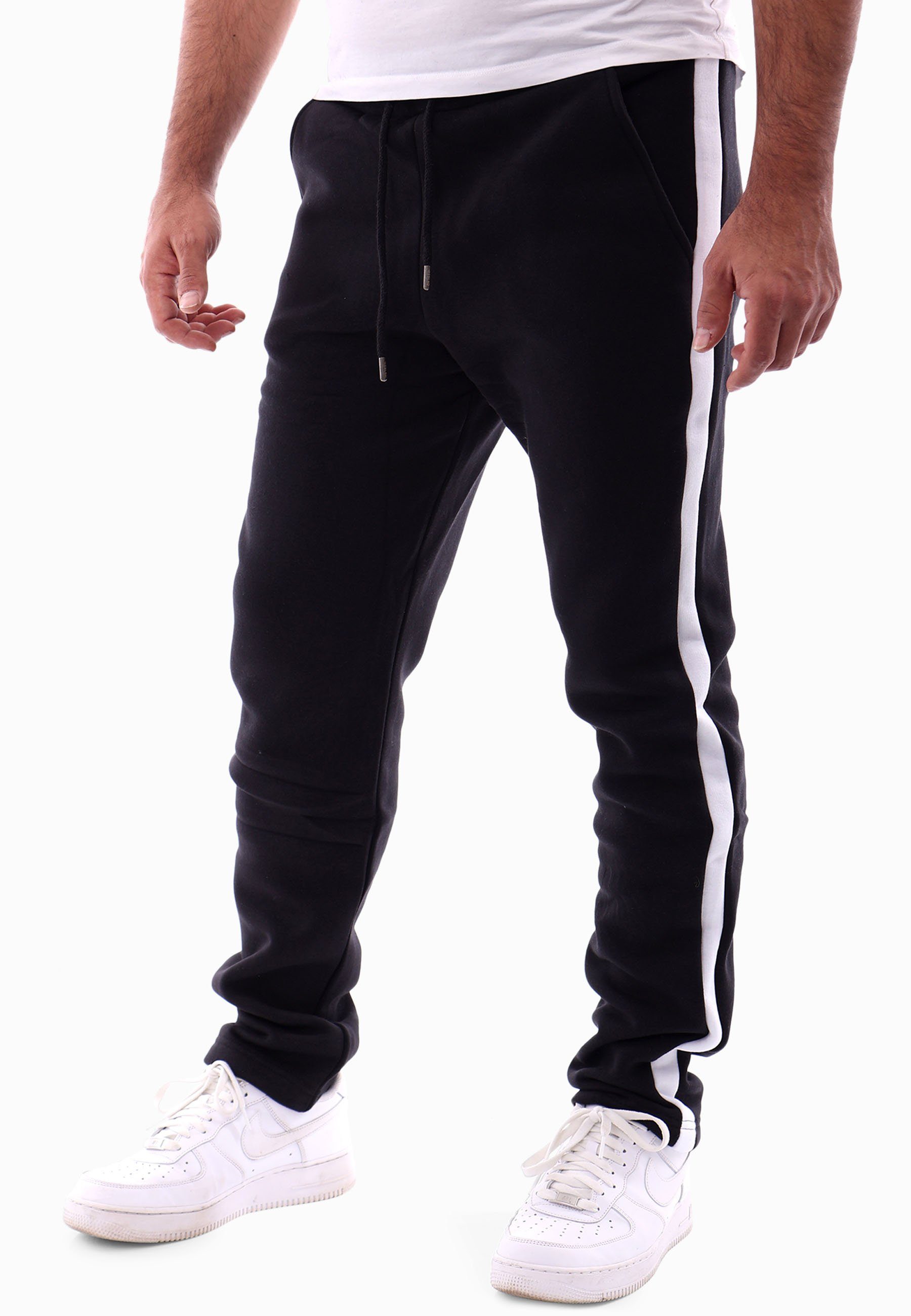 Reslad Jogginghose Reslad Herren Jogginghose RS-5091 (1-tlg) Sporthose mit Streifen Sweathose Trainingshose gestreift schwarz