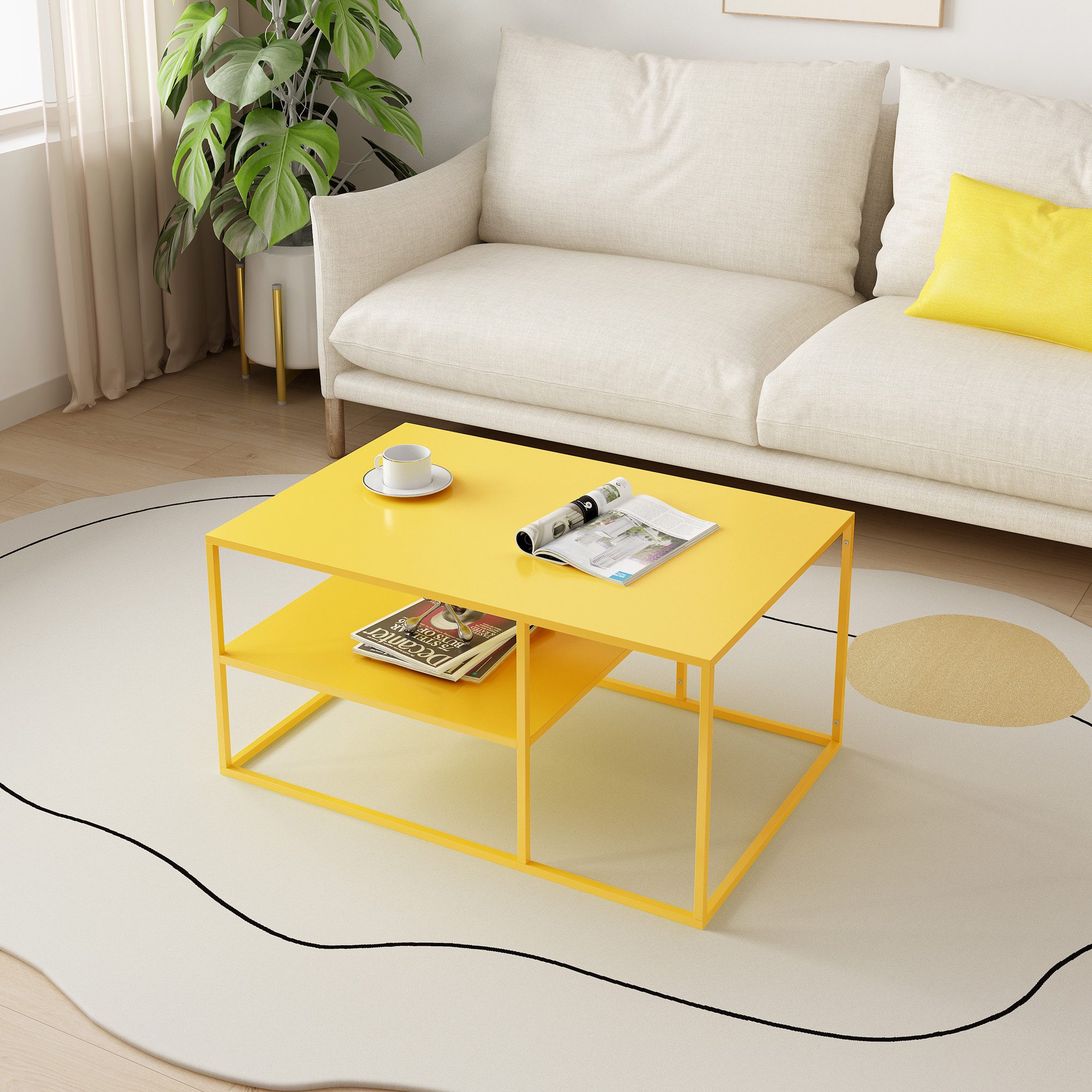 en.casa Couchtisch, »Solund« Beistelltisch Stahl 45x90x60 cm Gelb
