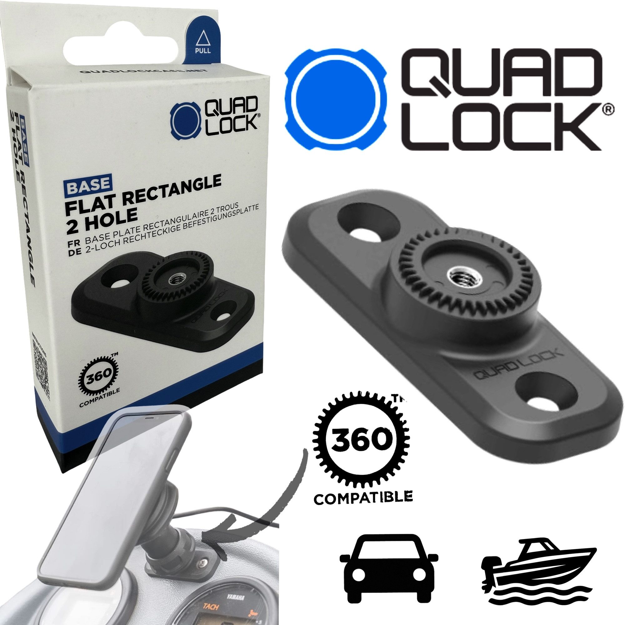 Quad Lock Handy-Halterung QUAD LOCK 360 Base Flat 2 Hole Anschraubplatte Handy / Cam Halter
