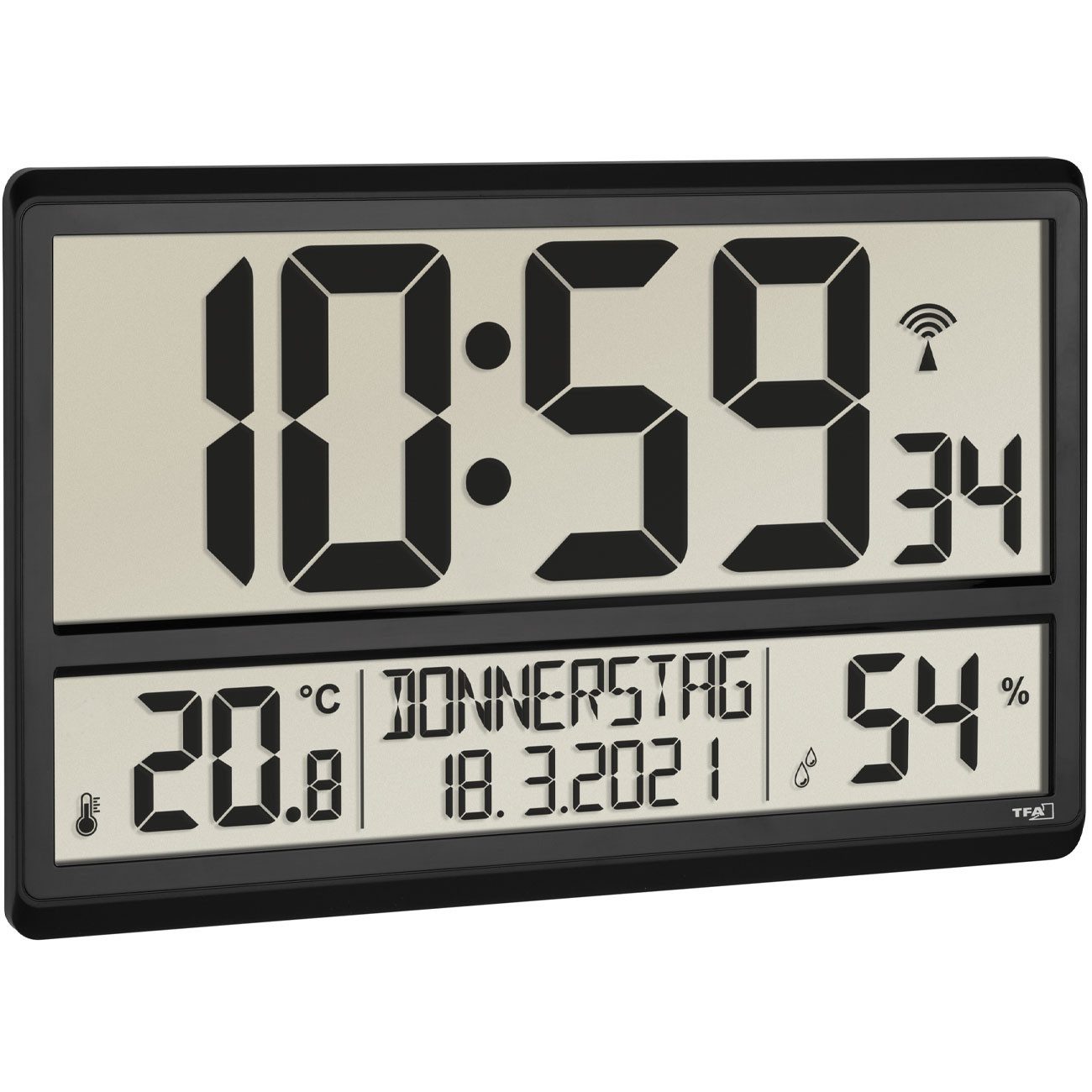 TFA Dostmann Funkuhr Digitale Funkuhr mit XL-Display & Raumklima – einfach ablesbar CH10241, (1-tlg)
