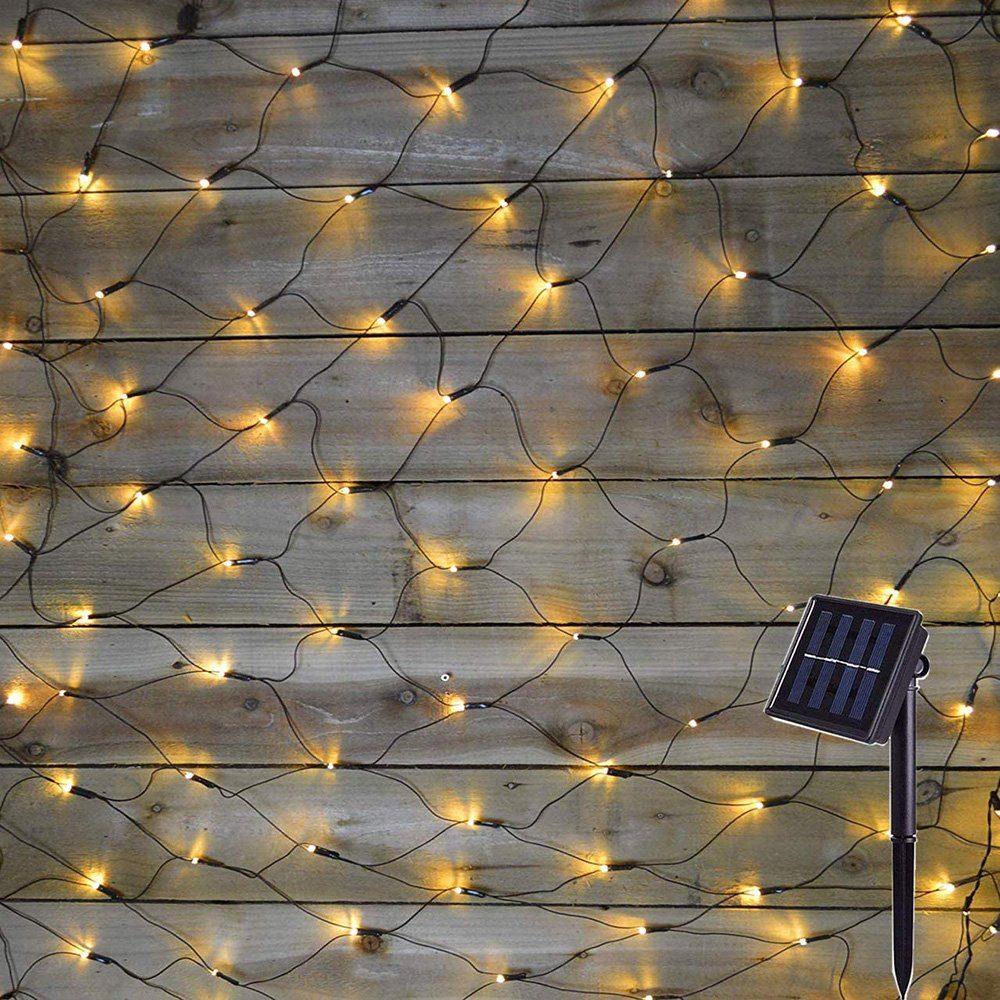 Rosnek LED-Lichtervorhang Solar, Warmweiß 3x2M 1.5x1.5M/ Modi,für Landschaft, Wasserdicht, 8 Hinterhof Terrasse