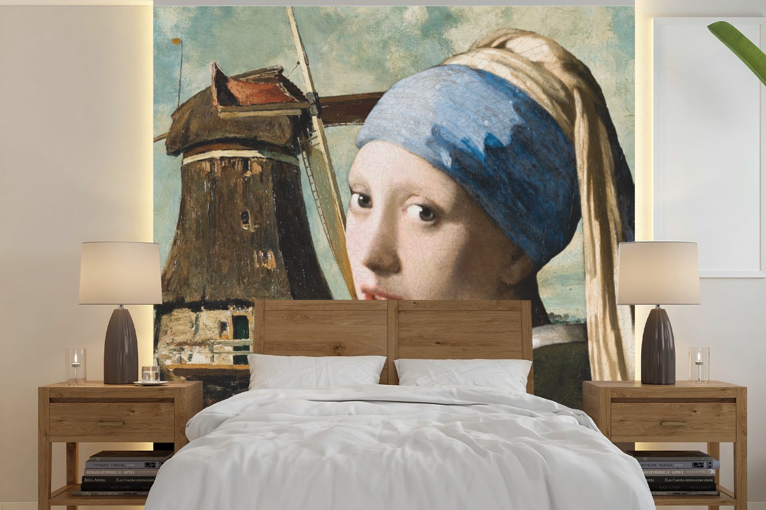 für dem Vermeer Windmühle, MuchoWow Wohnzimmer - Matt, Perlenohrring Vinyl oder Tapete (5 Das bedruckt, Fototapete Mädchen mit Wandtapete St), - Schlafzimmer,