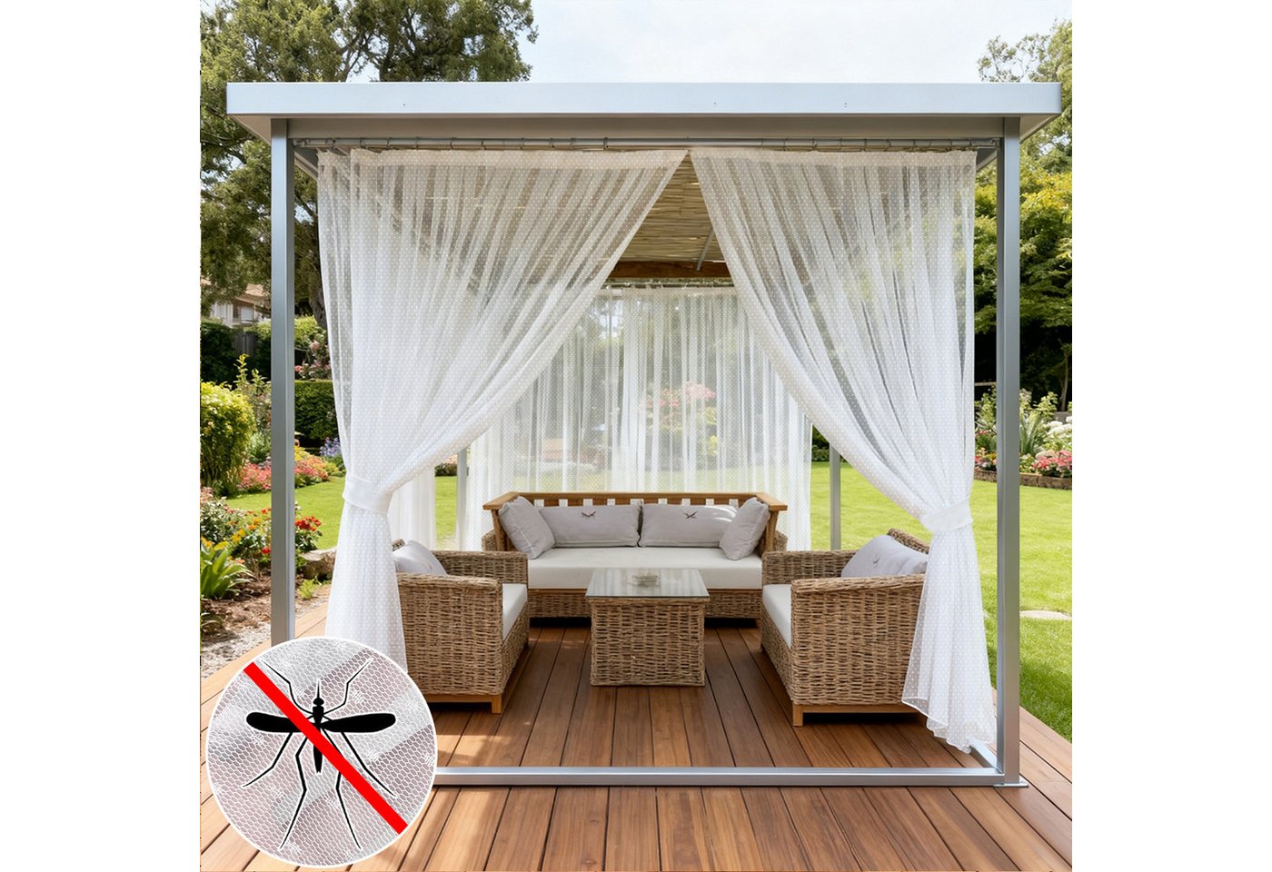 Lapalife Outdoorvorhang Moskitonetz Gardinen mit Punkten, Insektenschutz, Transparent Vorhänge (1 St), Hochdichtes Netz mit Stangenschlaufe für Veranda, Garten und Pavillon