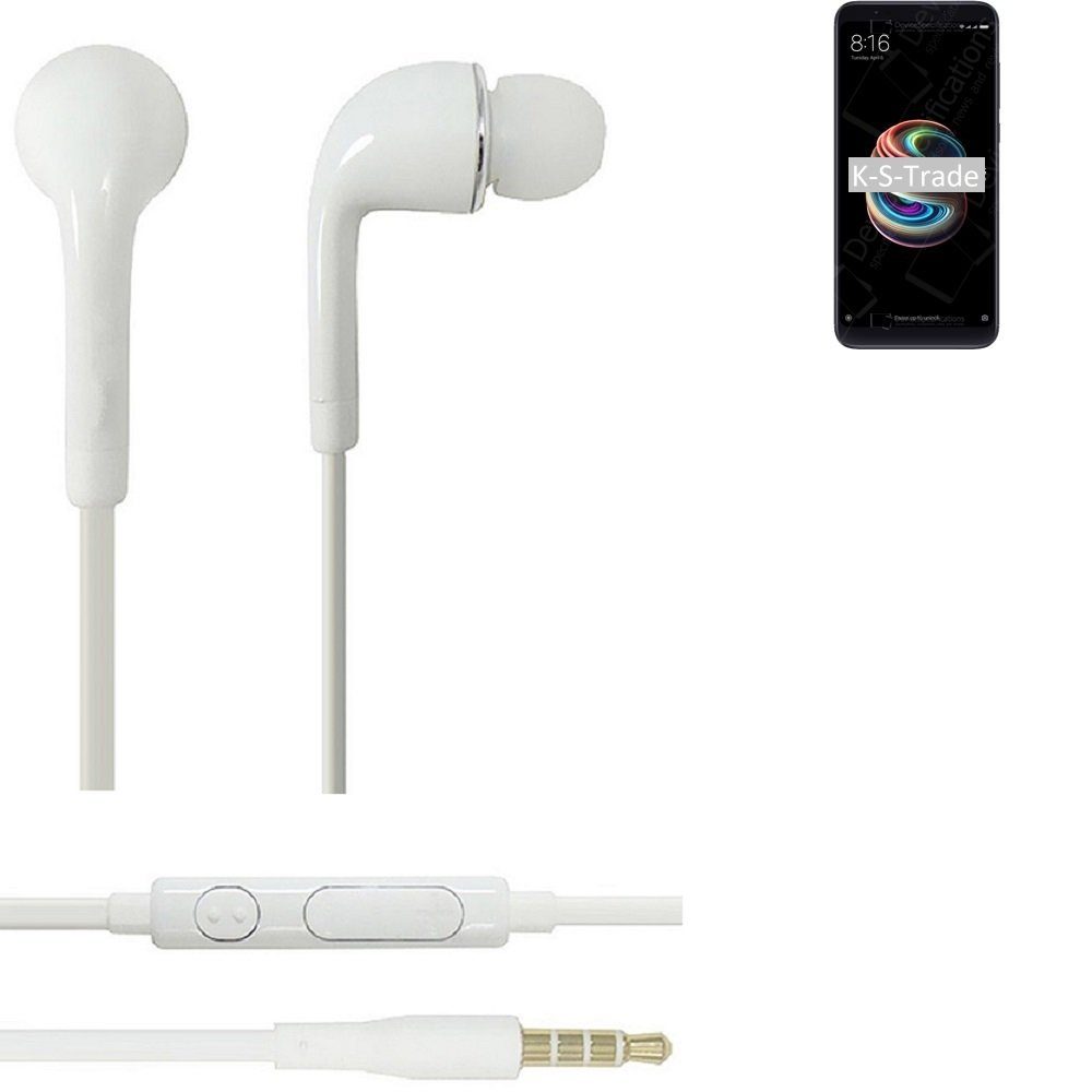 K-S-Trade für Xiaomi Redmi Note 5 SD625 India In-Ear-Kopfhörer (Kopfhörer Headset mit Mikrofon u Lautstärkeregler weiß 3,5mm)