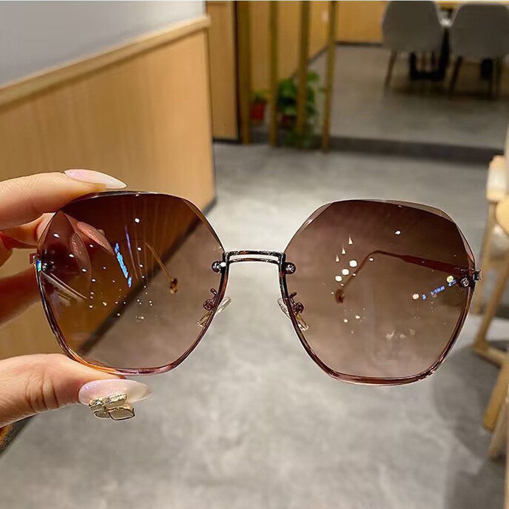 Toomoke Sonnenbrille Sonnenbrille Damen Übergroße Randlose UV-Schutz Modische Sommerbrille (Set, Aufbewahrungsbeutel, Mikrofasertuch, Brillenetui, Sonnenbrille) Sonnenbrille Transparent Farbverlauf Gläser UV400 Brille Sommer