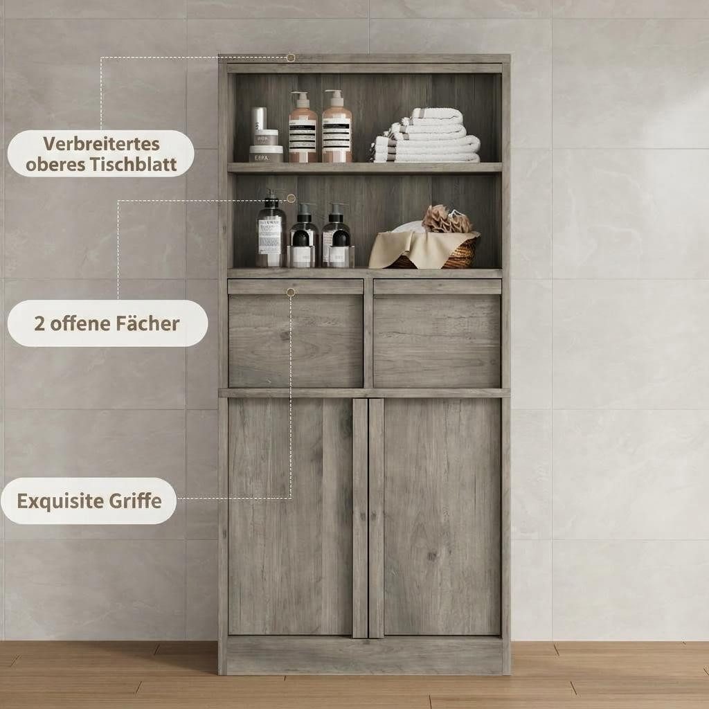 GarveeMore Badkommode Badezimmerschrank Badschrank mit 2 Schubladen 60x30x130 – Bild 5 von 5