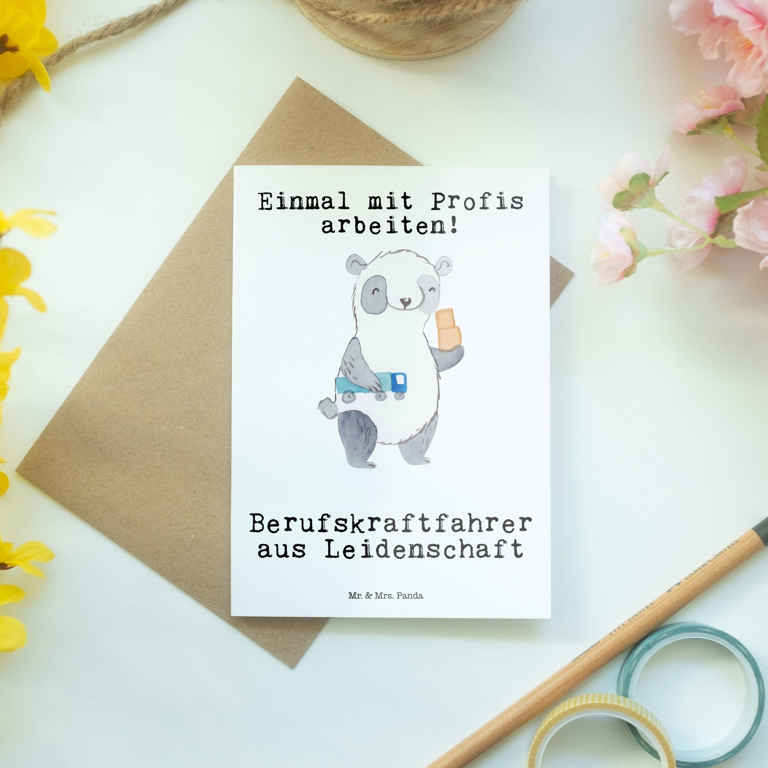 Berufskraftfahrer & Mr. - Leidenschaft Grußkarte Geburtstagskart Panda Geschenk, aus Weiß - Mrs.