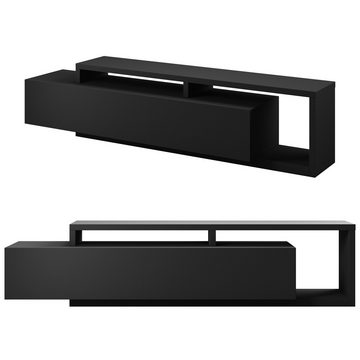 Lomadox Lowboard BEXLEY-83, TV Board mit Regal modern in schwarz matt 219x52x45 cm
