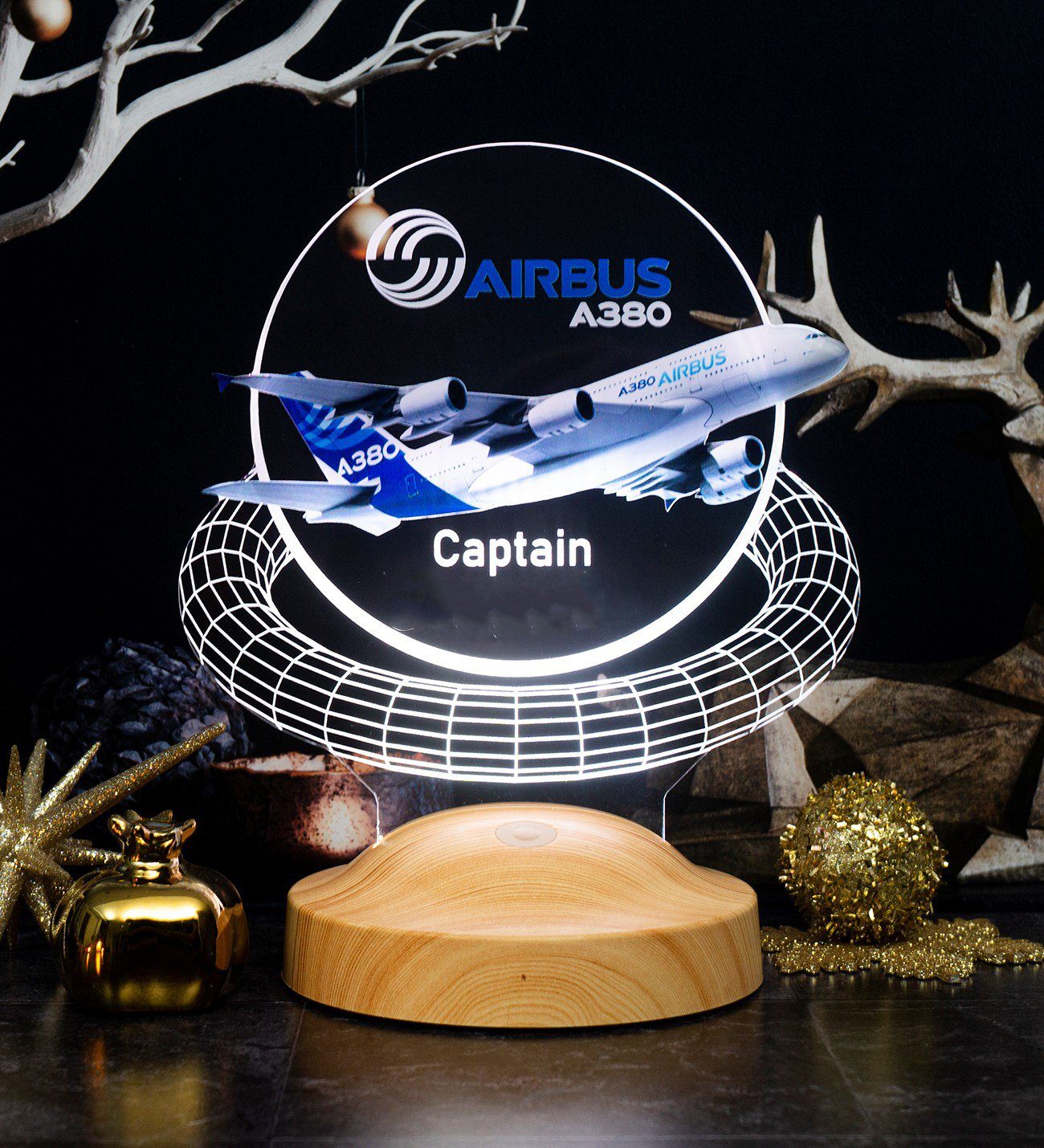Geschenkelampe LED Nachttischlampe Passagierflugzeug Geschenk 3D für Piloten UV für Geschenk Berufseinstieg, 7 Leuchte Lampe Reisenden, Farben integriert, fest Flugzeugliebhaber und