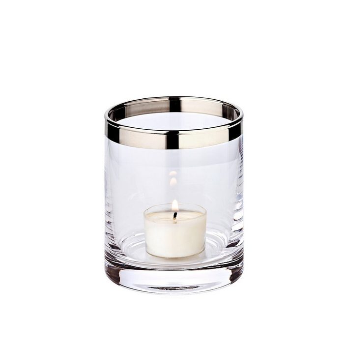EDZARD Windlicht Molly Höhe 10 cm Ø 8 5 cm aus Kristallglas mit Platinrand Kerzenhalter für Stumpenkerzen