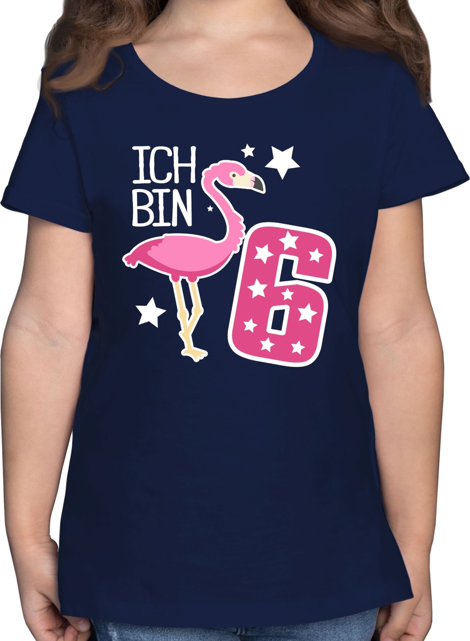 Shirtracer T-Shirt Ich bin 6. 2 Dunkelblau Geburtstag sechs Flamingo