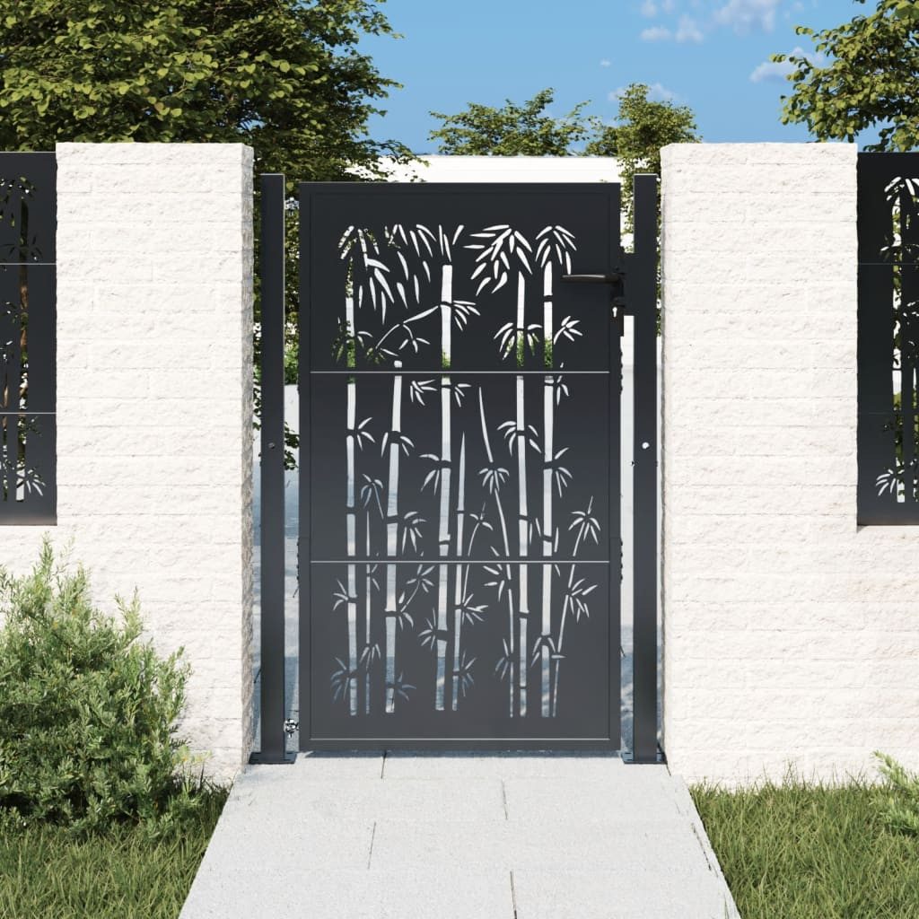 vidaXL Gartentor 100 x 125 cm Gartentor Anthrazit 105x130 cm Stahl Bambus-Design Abschl