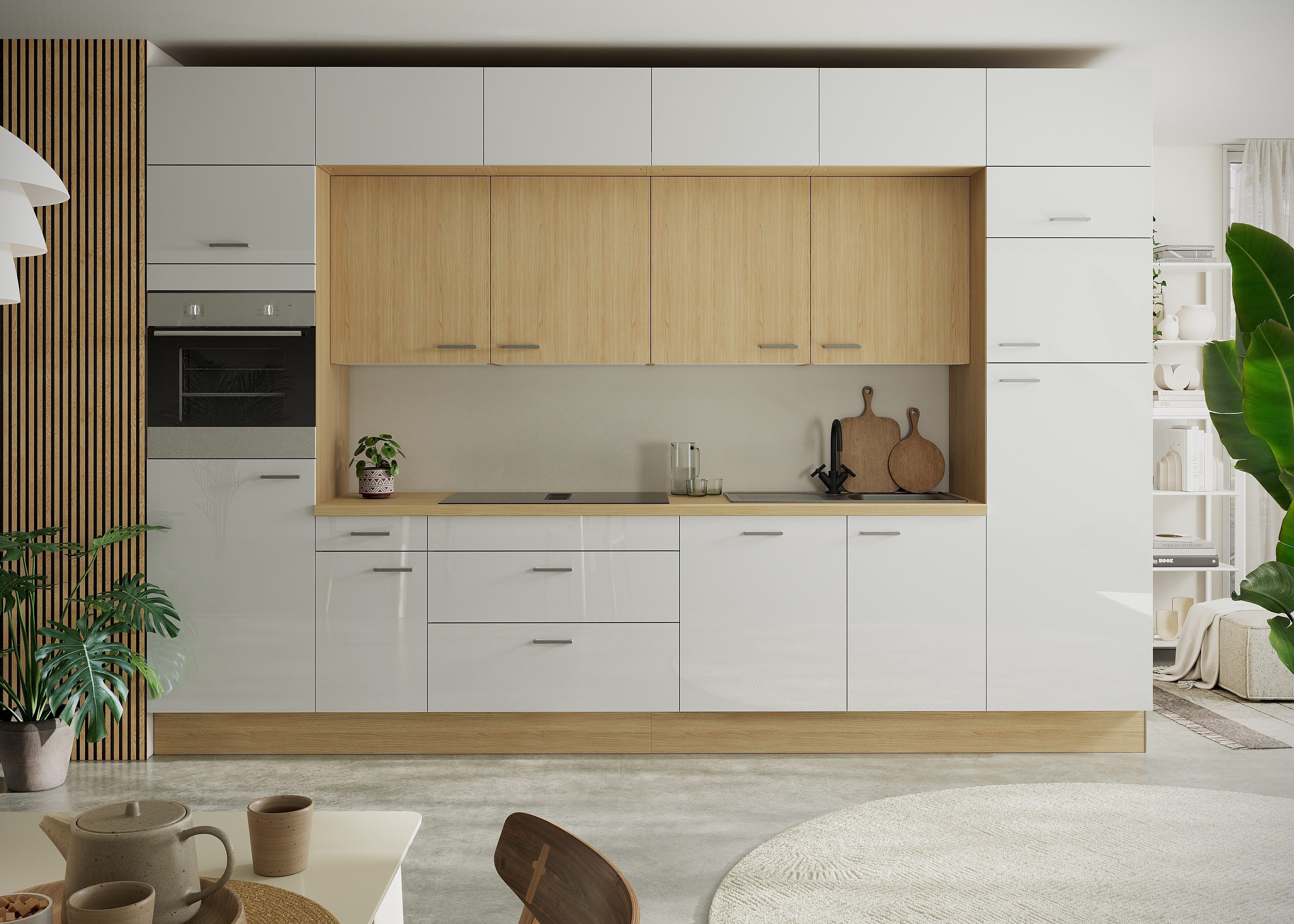 KOCHSTATION Küchenzeile KS-Lucy wahlweise mit Induktionskochfeld mit integriertem Dunstabzug, Breite 360 cm, Soft-Close, inkl. Zubehör, wahlweise mit E-Geräten