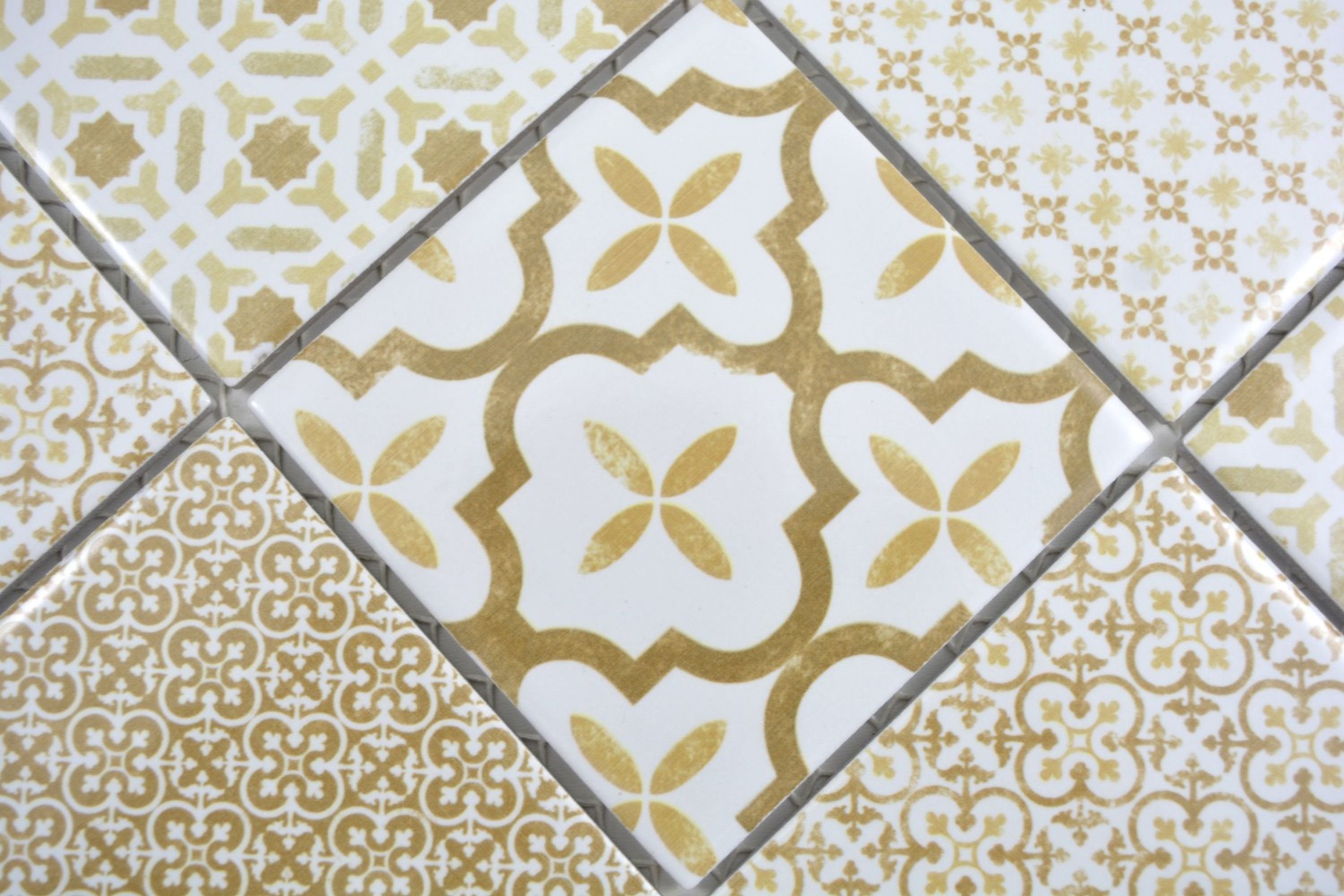 Mosani Mosaikfliesen Keramik Mosaik Fliese Wand weiss beige braun günstig online kaufen