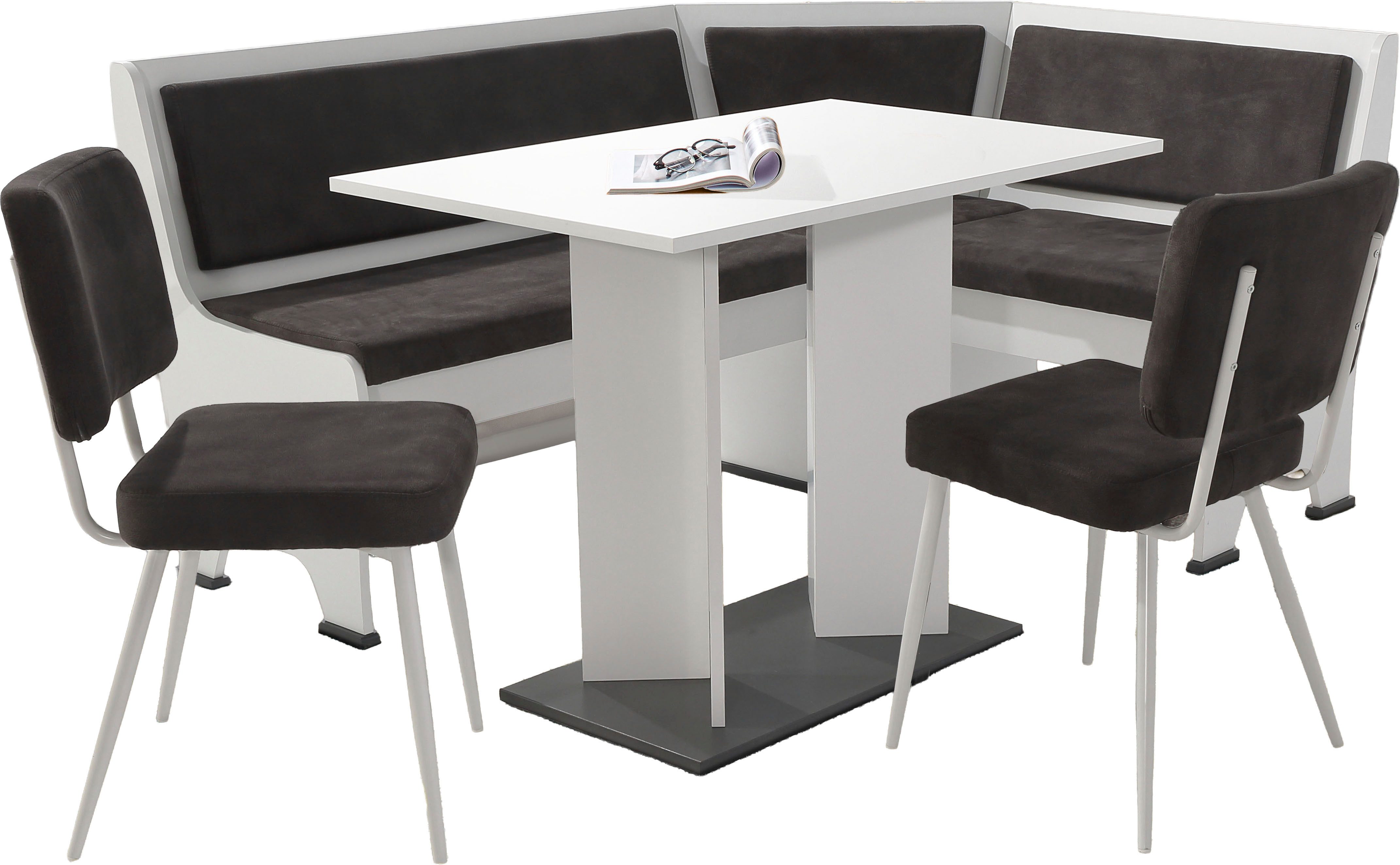 OTTO home Eckbankgruppe Theo (Set, 4-tlg. Tisch, Bank und 2 Stühle) 2 Farben wählbar, Bank links/rechts montierbar, mit Stauraum, Stühle im 2er Set