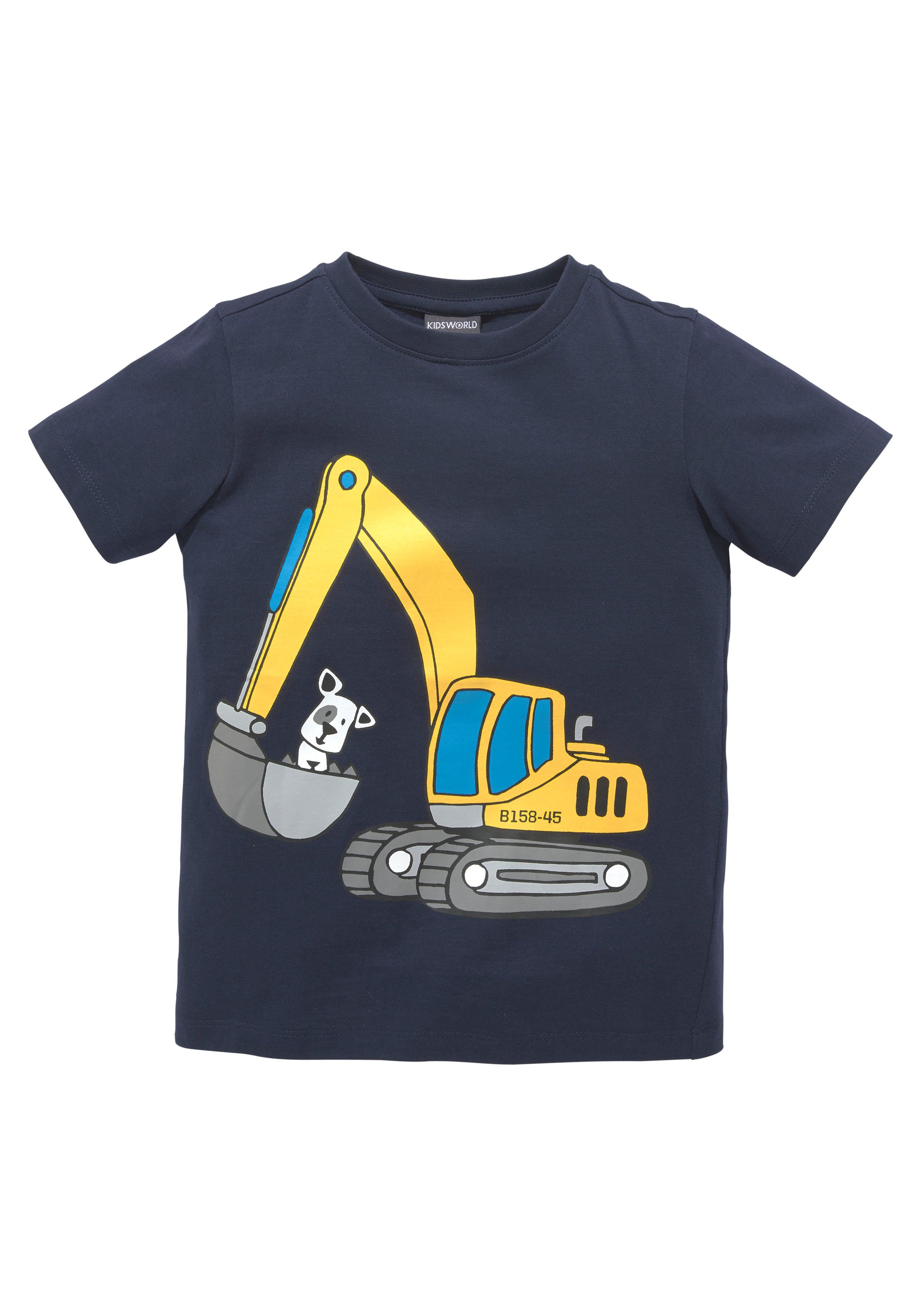 KIDSWORLD T-Shirt Kurzarm, Basic-Passform, mit stylischem Druck, mit Rippbündchen